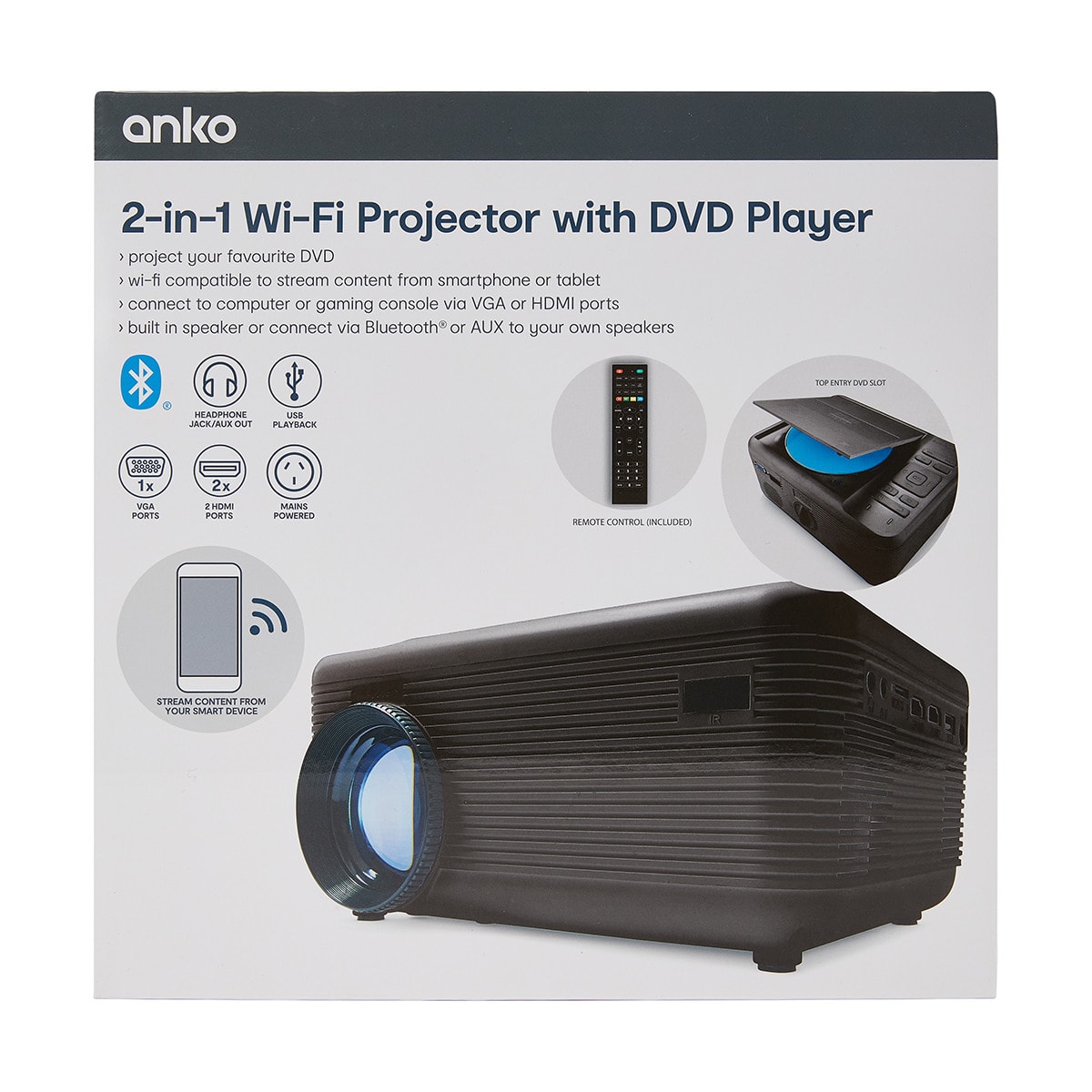 2in1 WiFi Projector with DVD Player Kmart