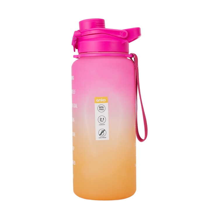 2.1L Pink and Orange Ombre Daily Intake Flip Lid Drink Bottle Kmart