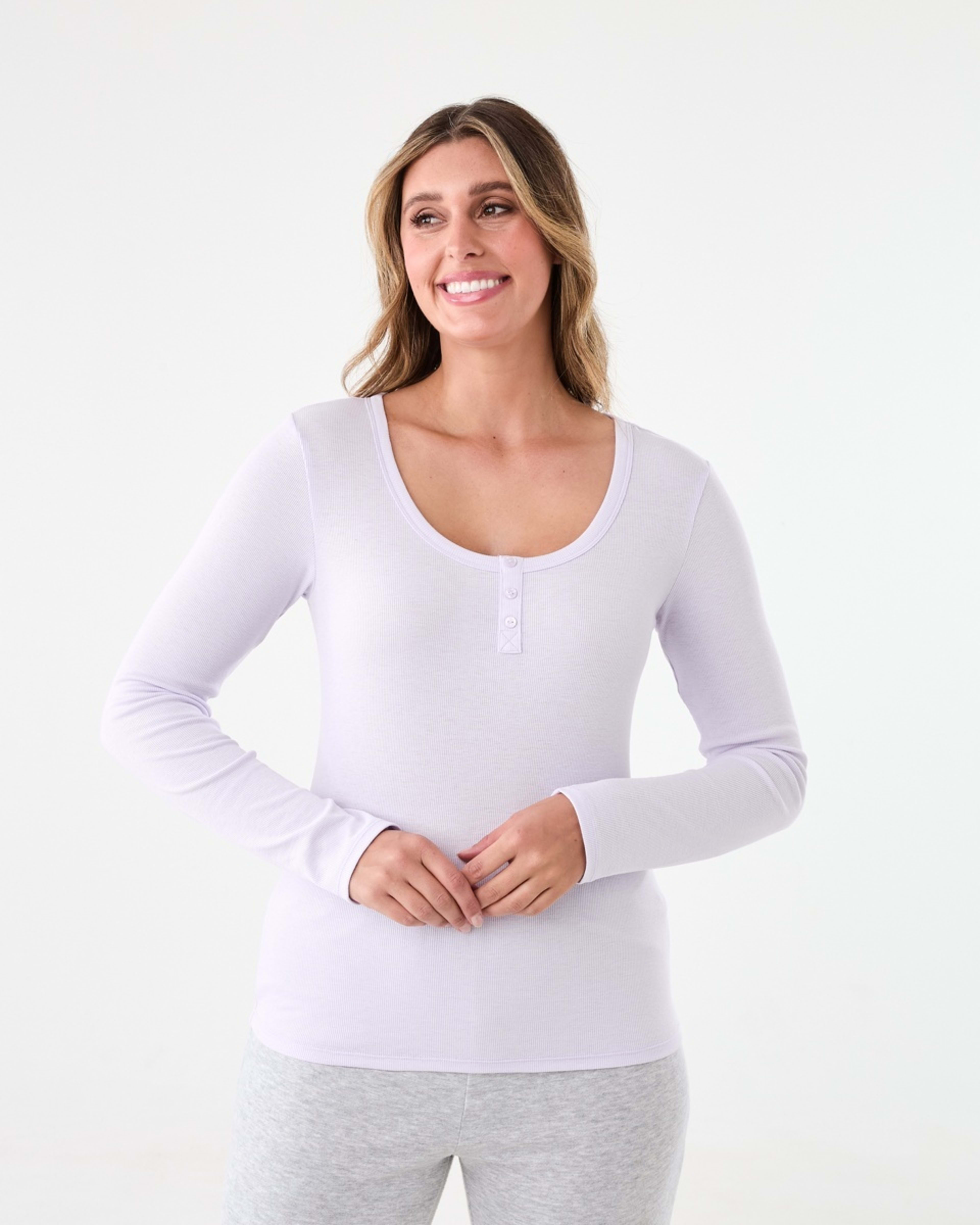 1 Long Sleeve Rib Henley Top Lily Laven
