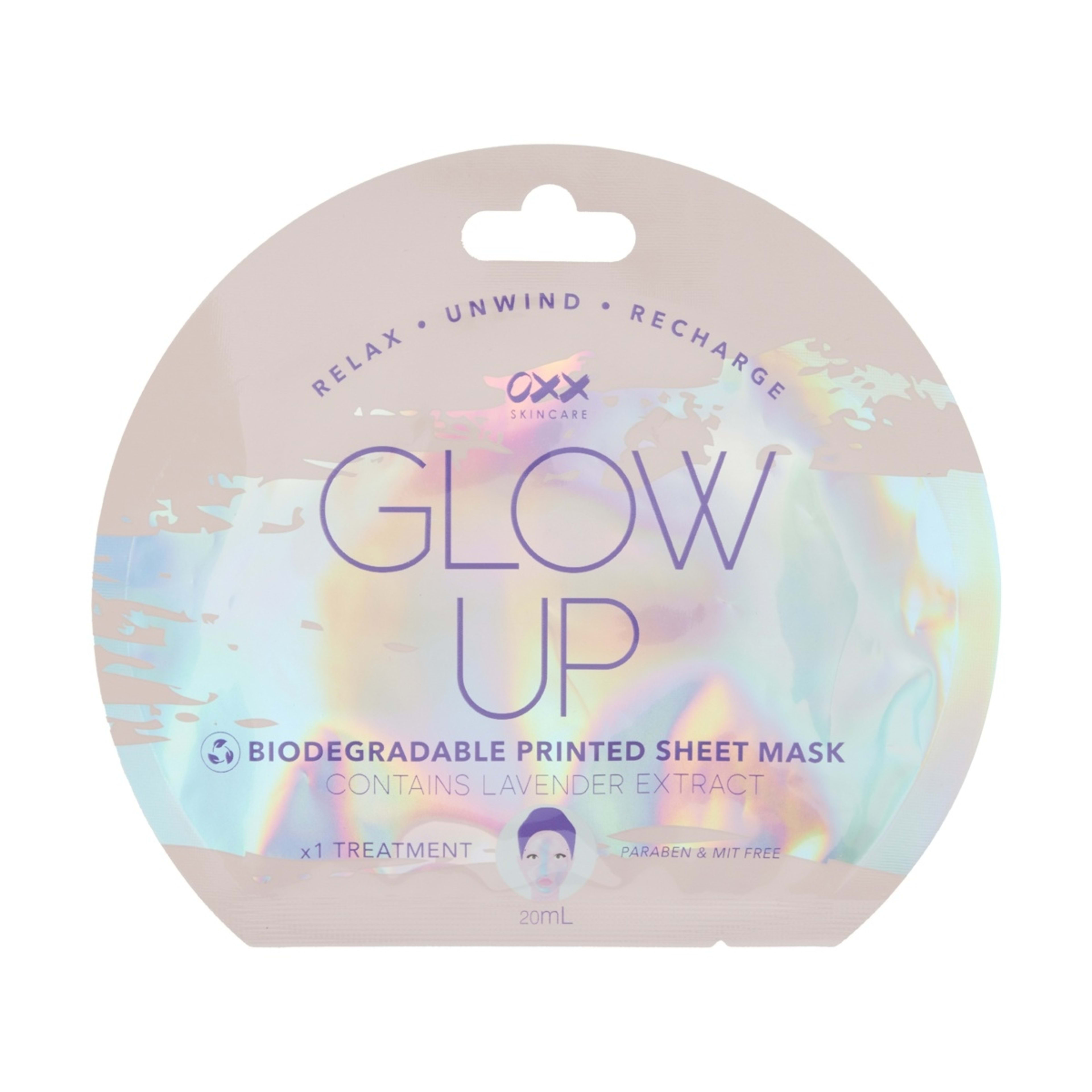 1 OXX Skincare Glow Up Printed Sheet Mask 20ml - Lavender Extract
