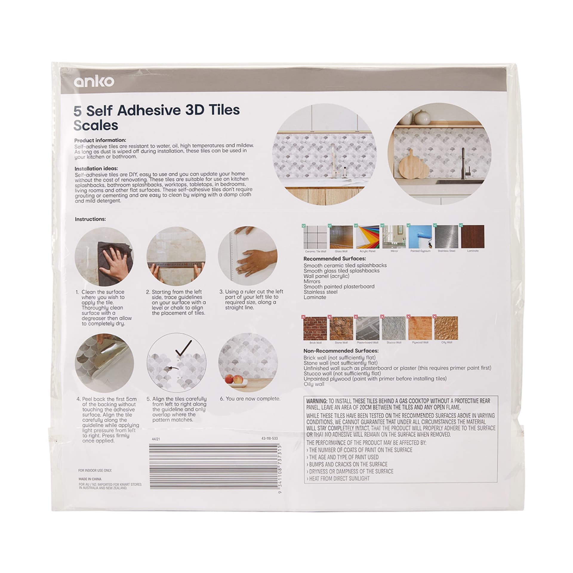 5 Pack Self Adhesive 3D Tiles Scales Kmart