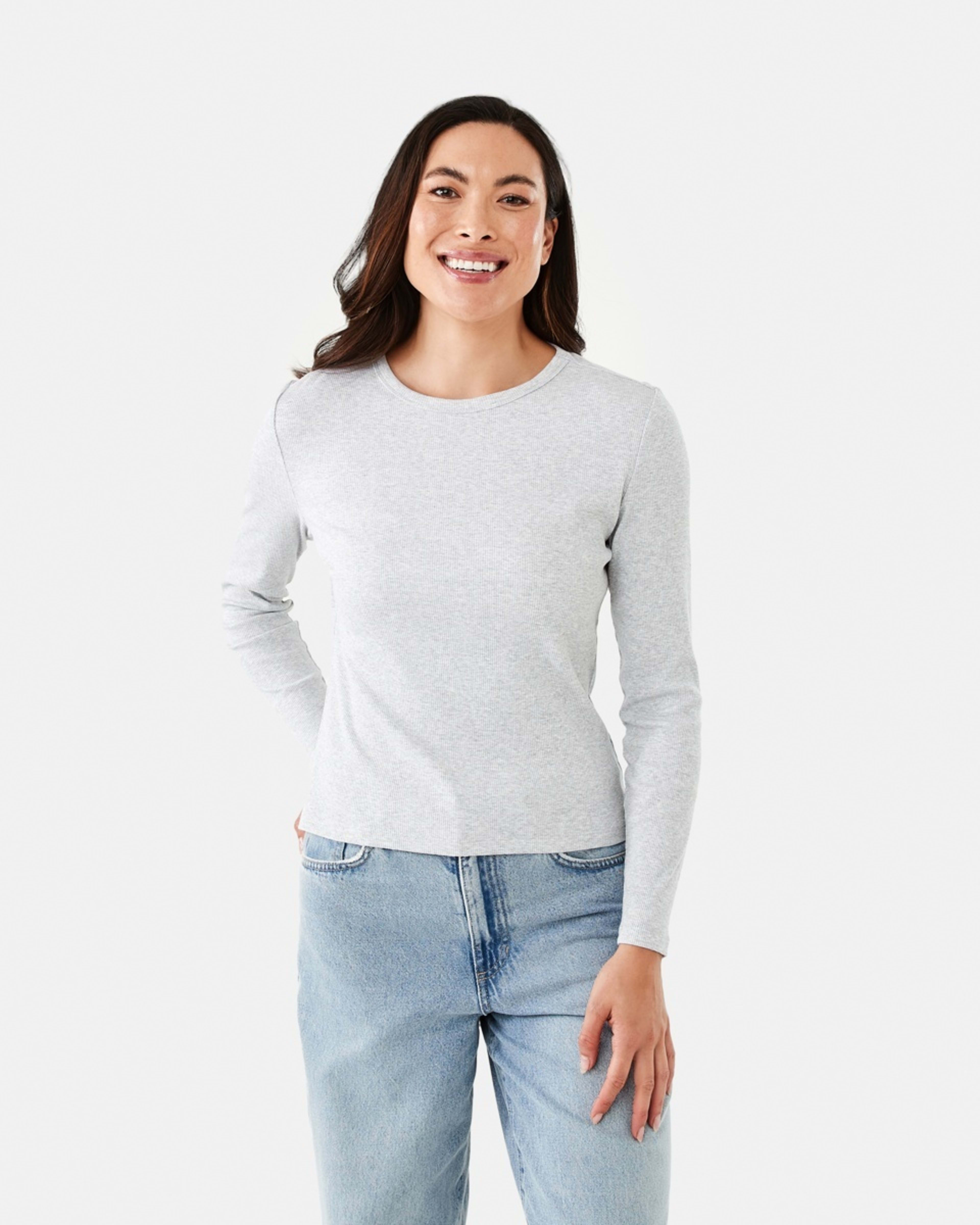 1 Long Sleeve Rib Crew T-shirt Slvr Marle, 1 of 5