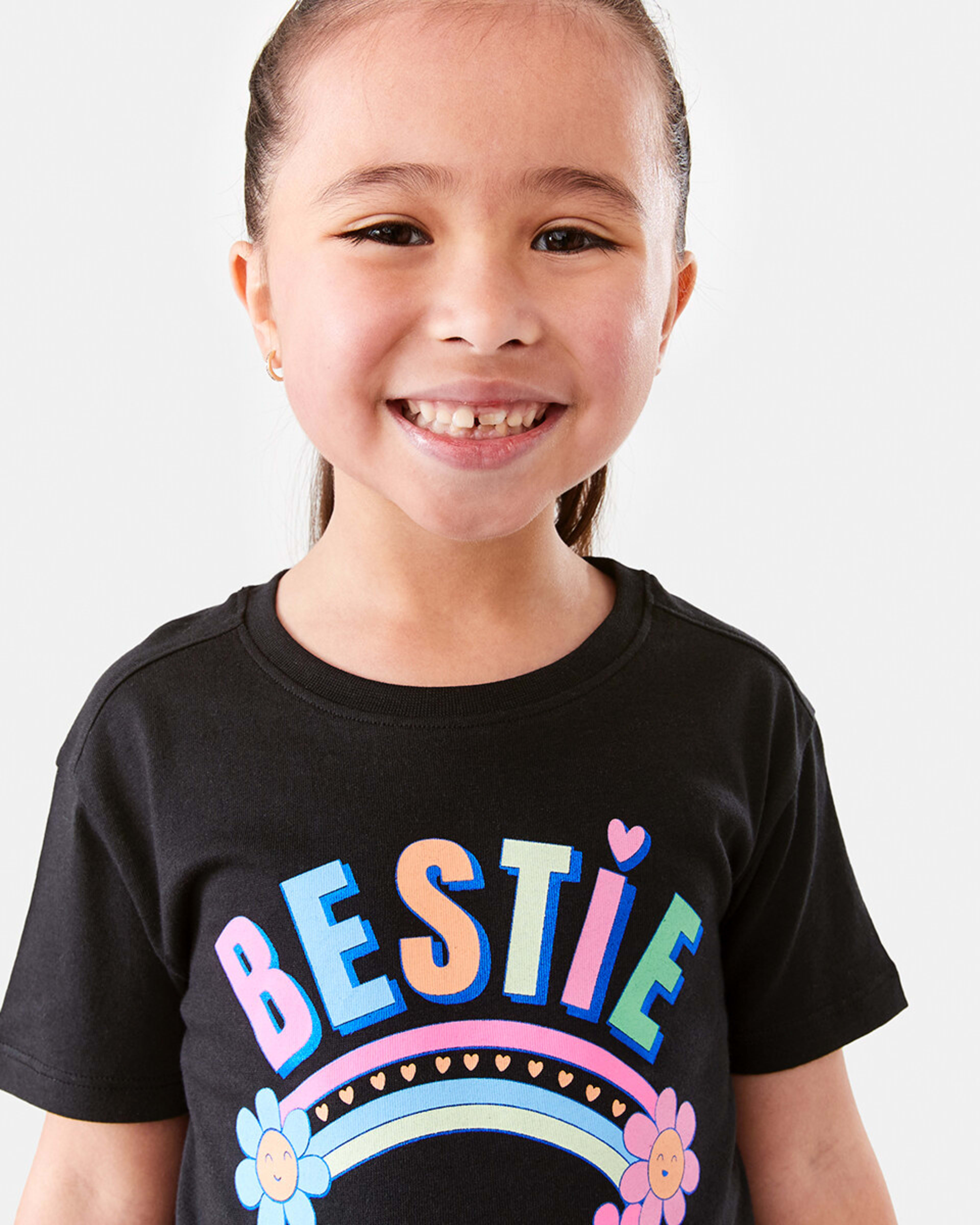 3 Short Sleeve Placement Print T-shirt Blk Bestie, 3 of 7
