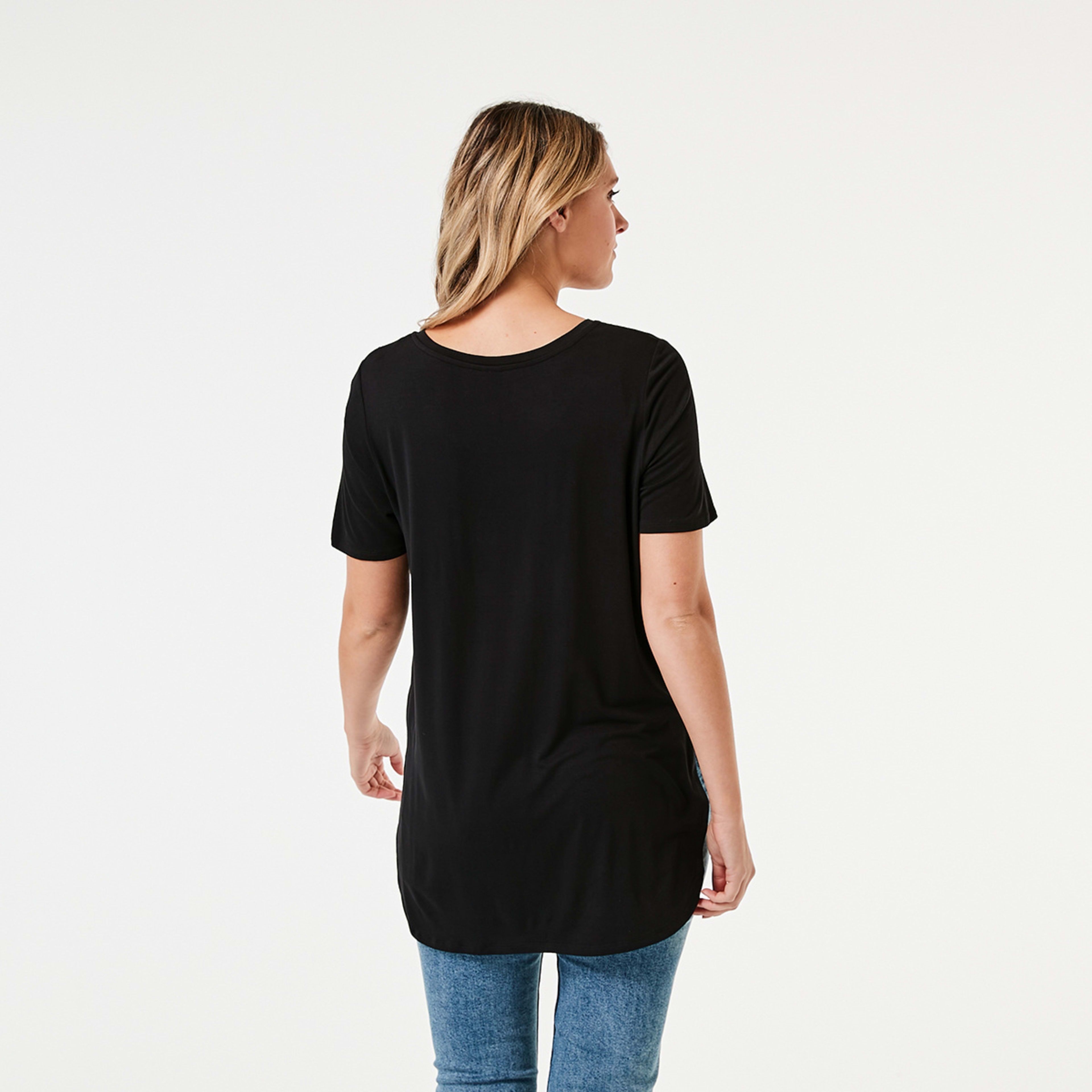 3 Short Sleeve Curved Hem Tunic Black, 3 of 5
