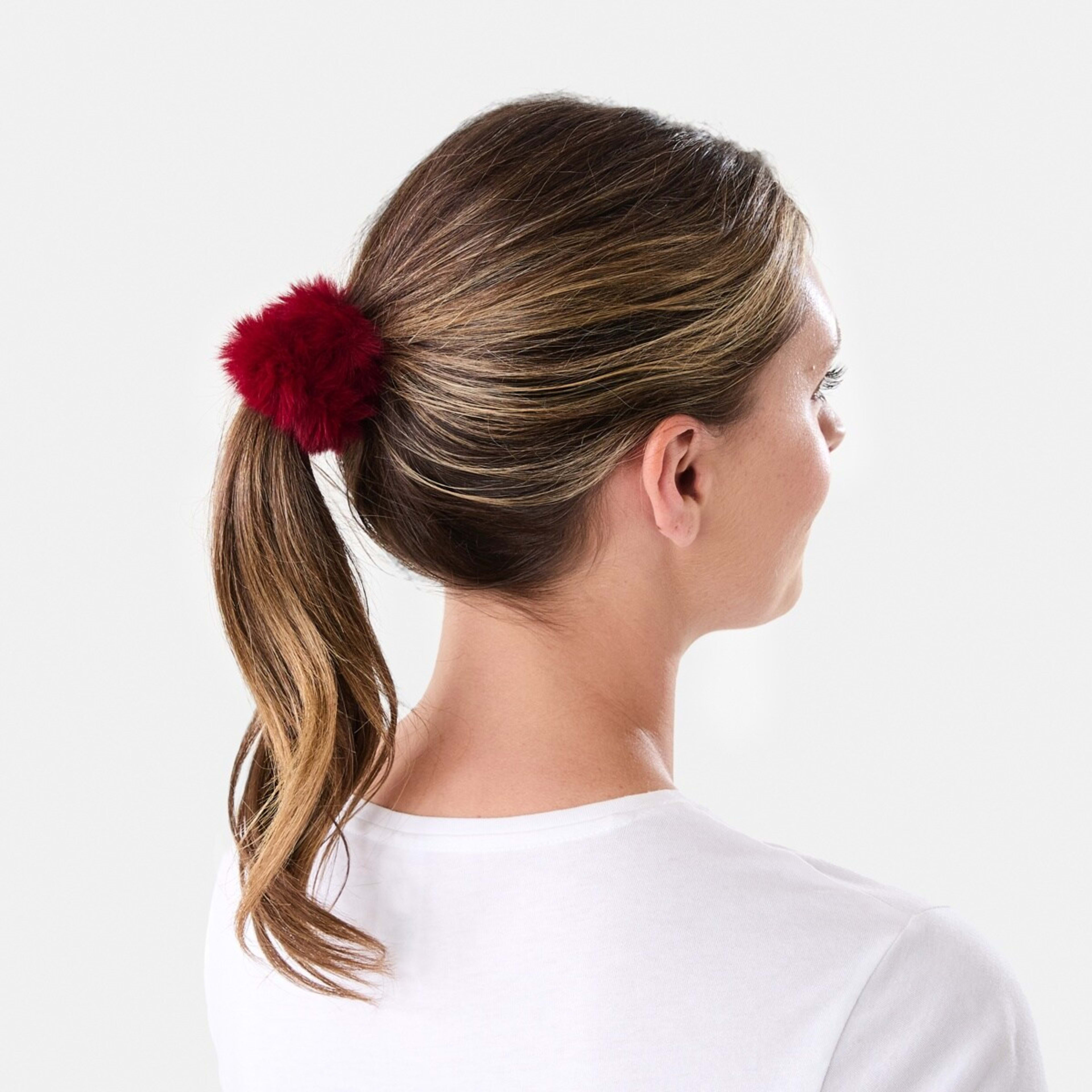 4 3 Pack Faux Fur Hair Scrunchie - Red, Pink and Black, 4 of 5