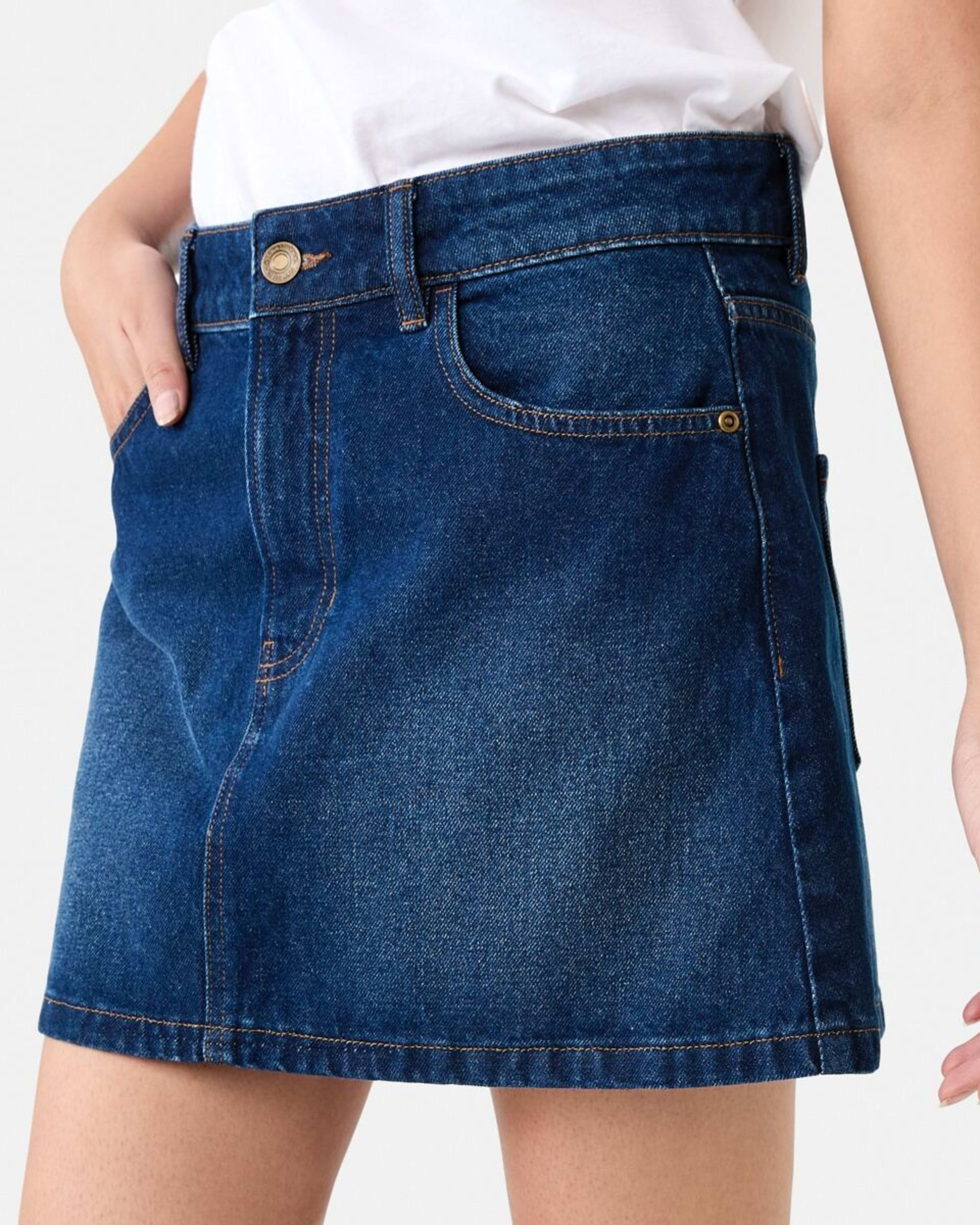 3 Denim A-line Mini Skirt MID WASH, 3 of 10