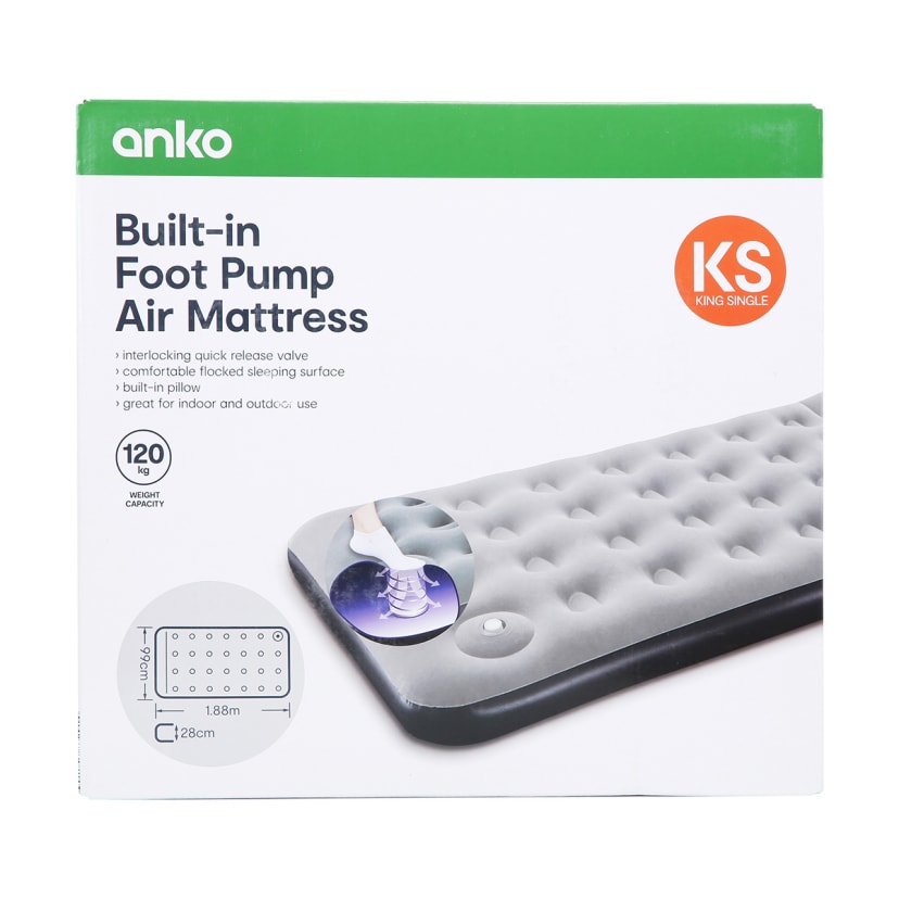 BuiltIn Foot Pump Air Mattress King Single Kmart
