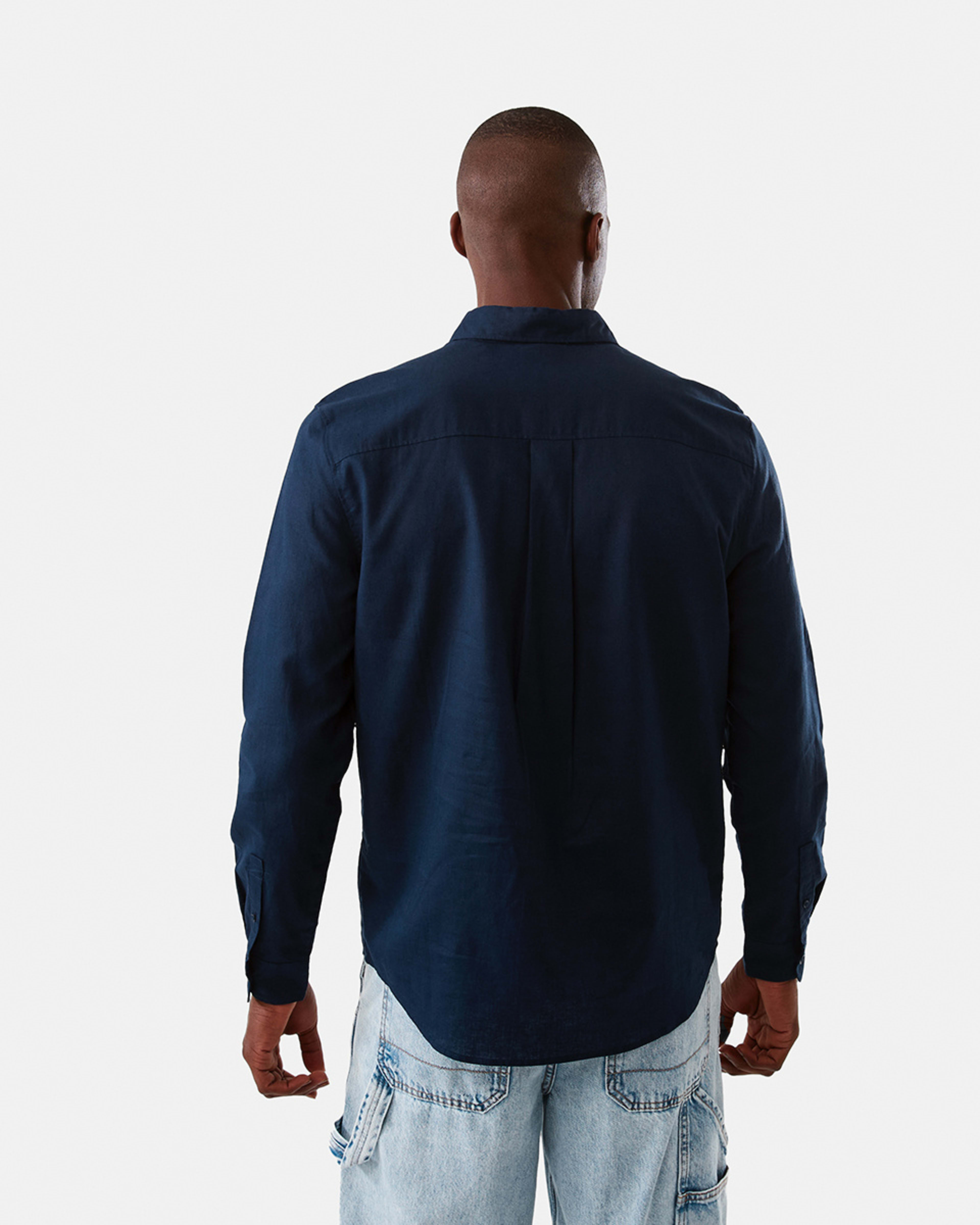 3 Long Sleeve Solid Linen Blend Shirt Blu Pcoat, 3 of 7