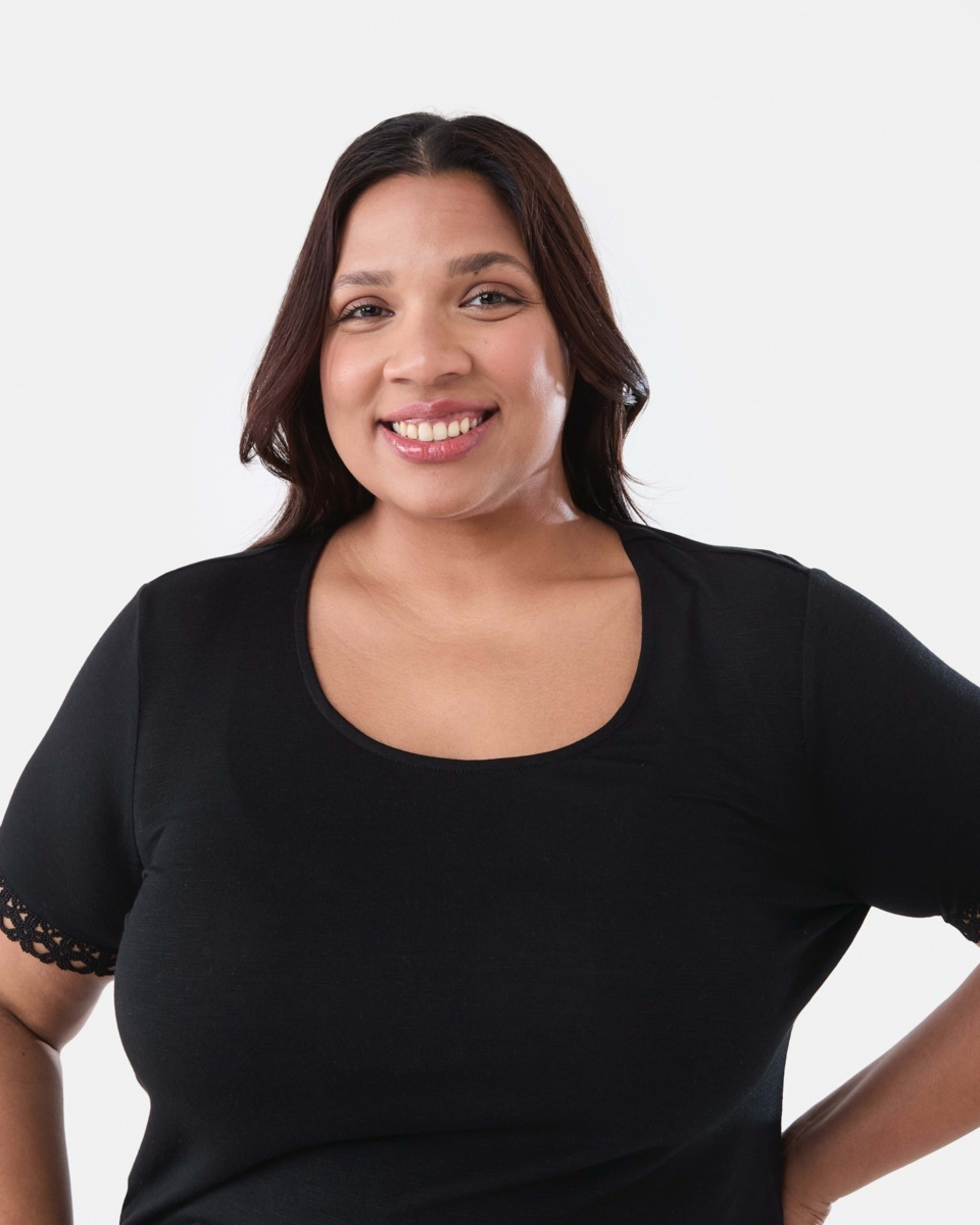 4 Curve Short Sleeve Boho Trim Top BLACK, 4 of 6