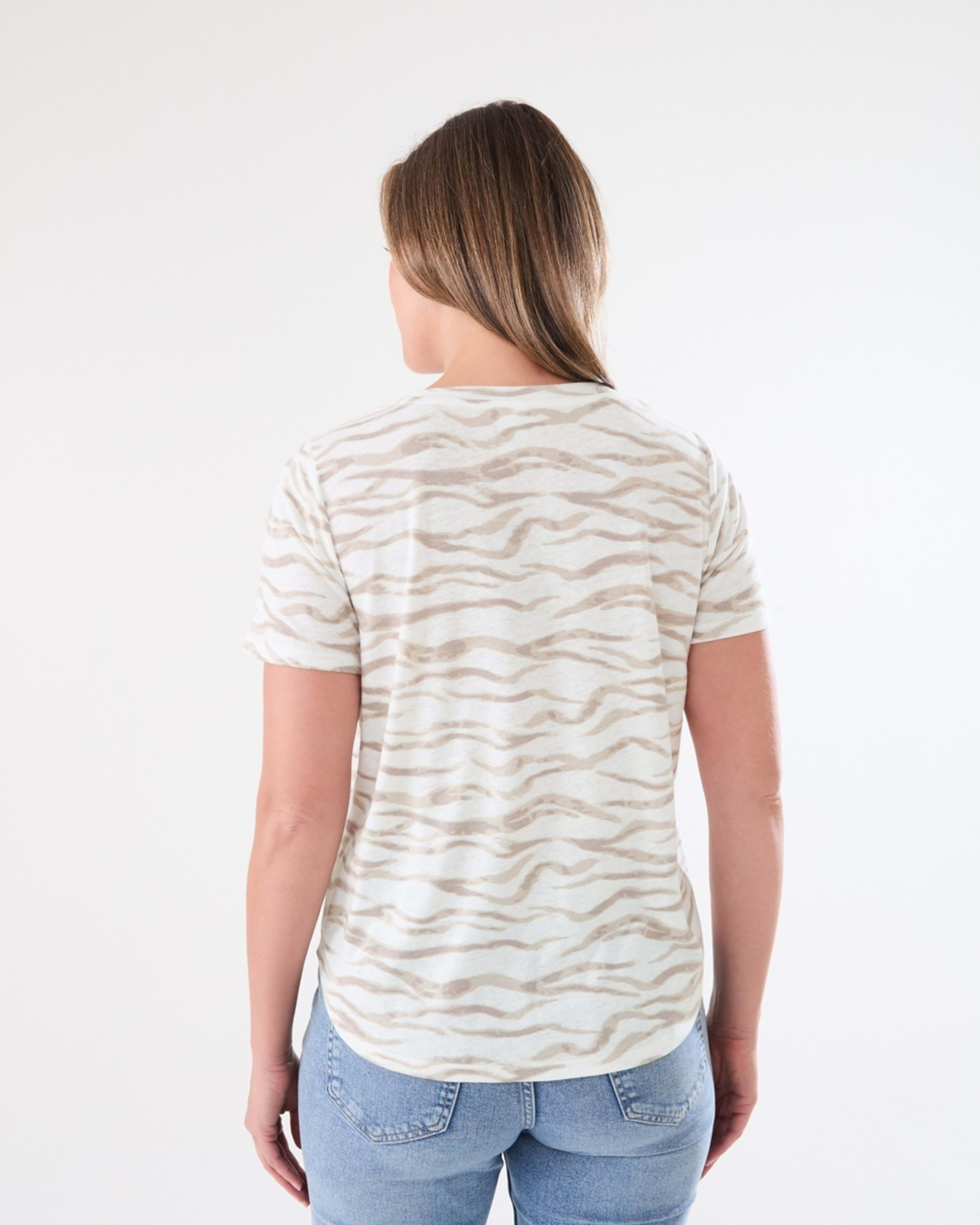 4 Short Sleeve Linen Blend V-Neck T-shirt SOFT ZEBRA CLOUD DANCER, 4 of 6