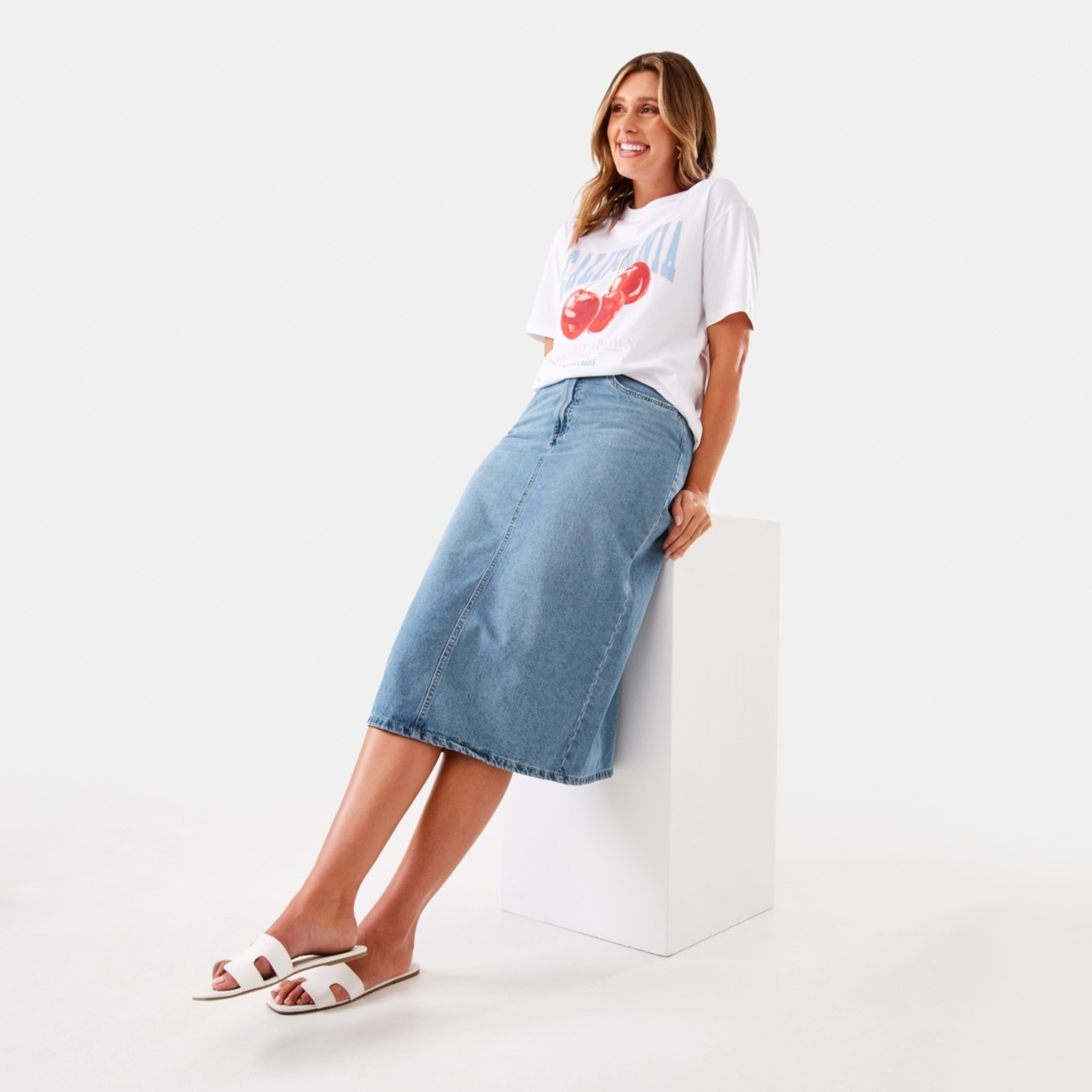 8 Denim Midi Skirt Mid Wash, 8 of 8