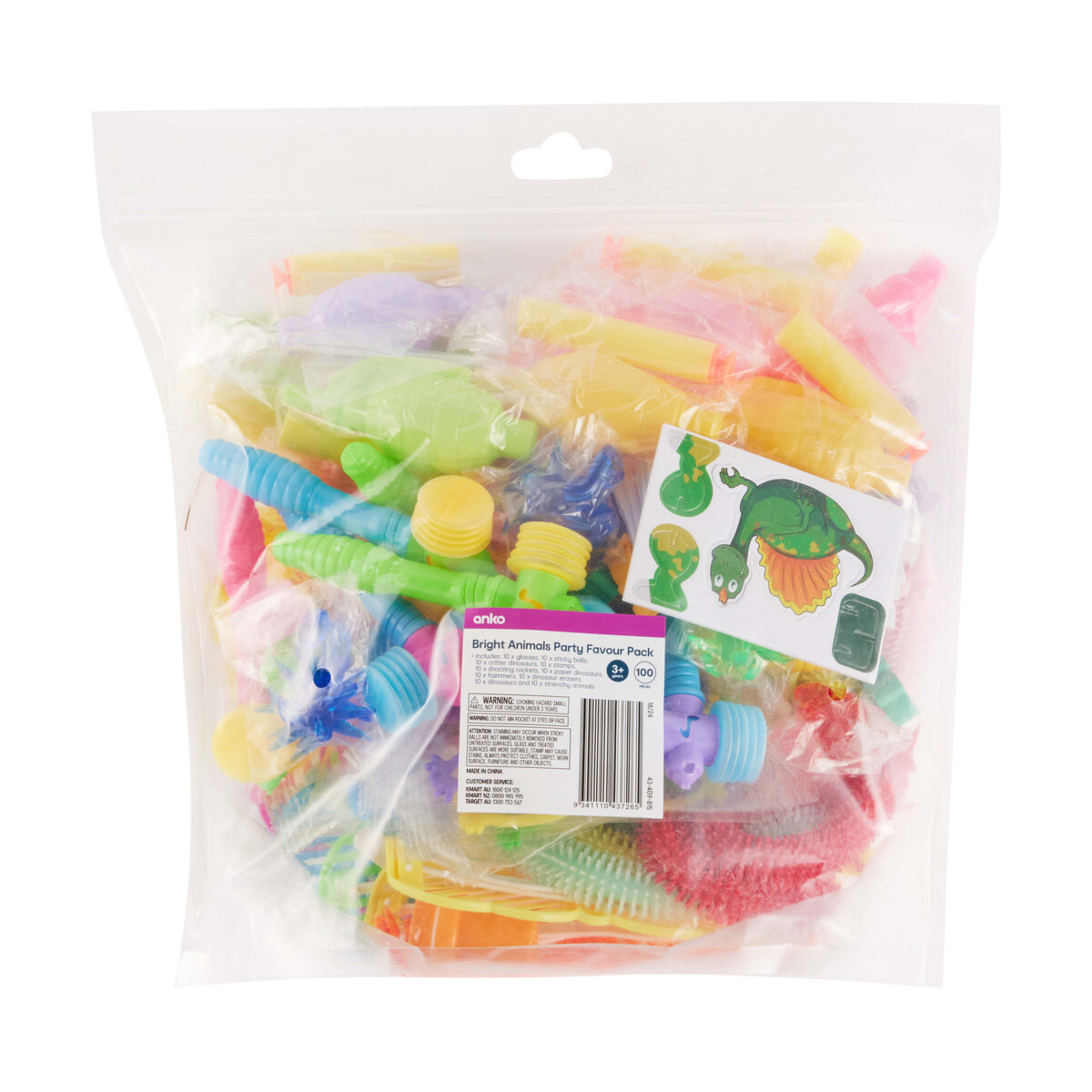 1 100 Piece Bright Animals Party Favour Pack, 1 of 10