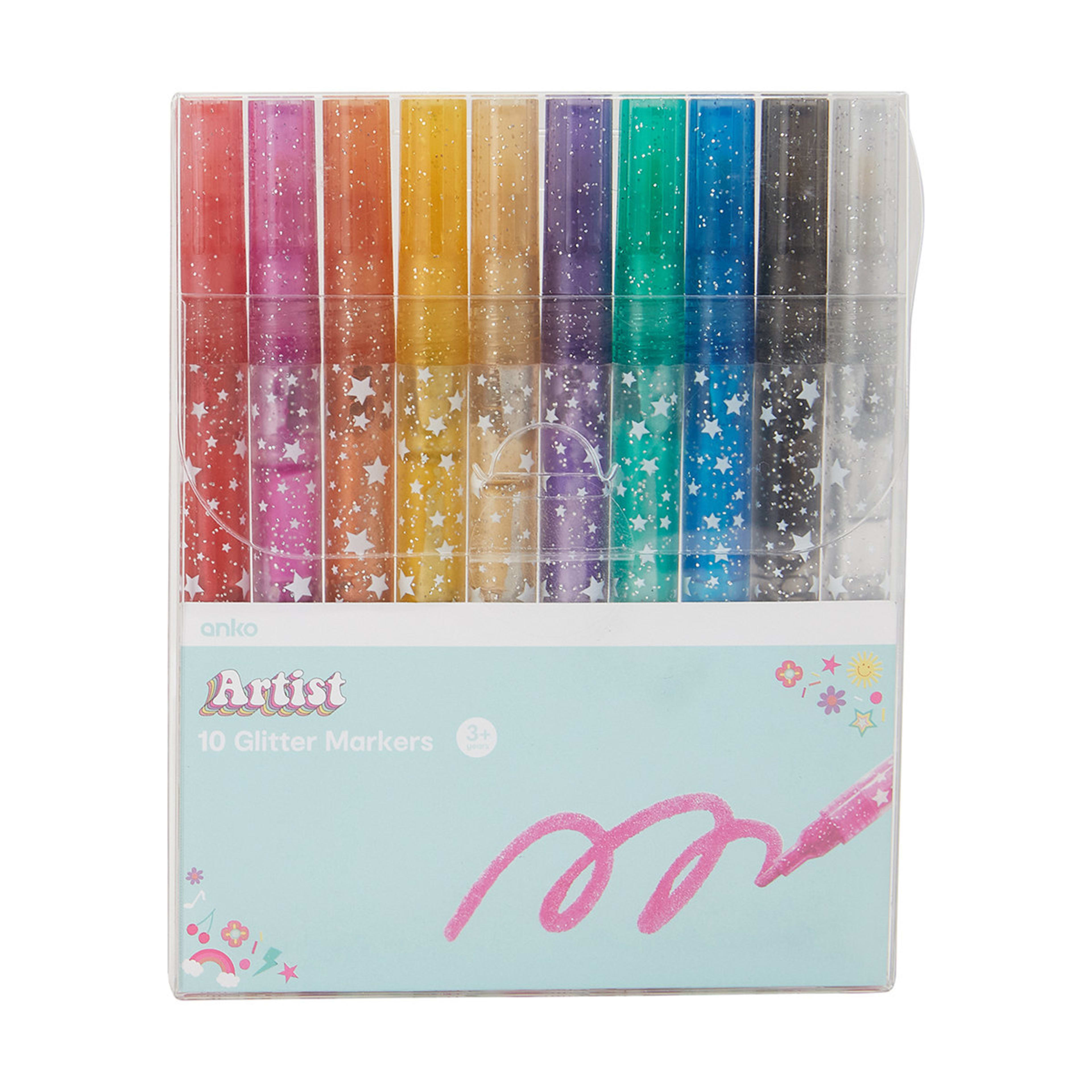 10 Pack Artist Glitter Markers Assorted Kmart