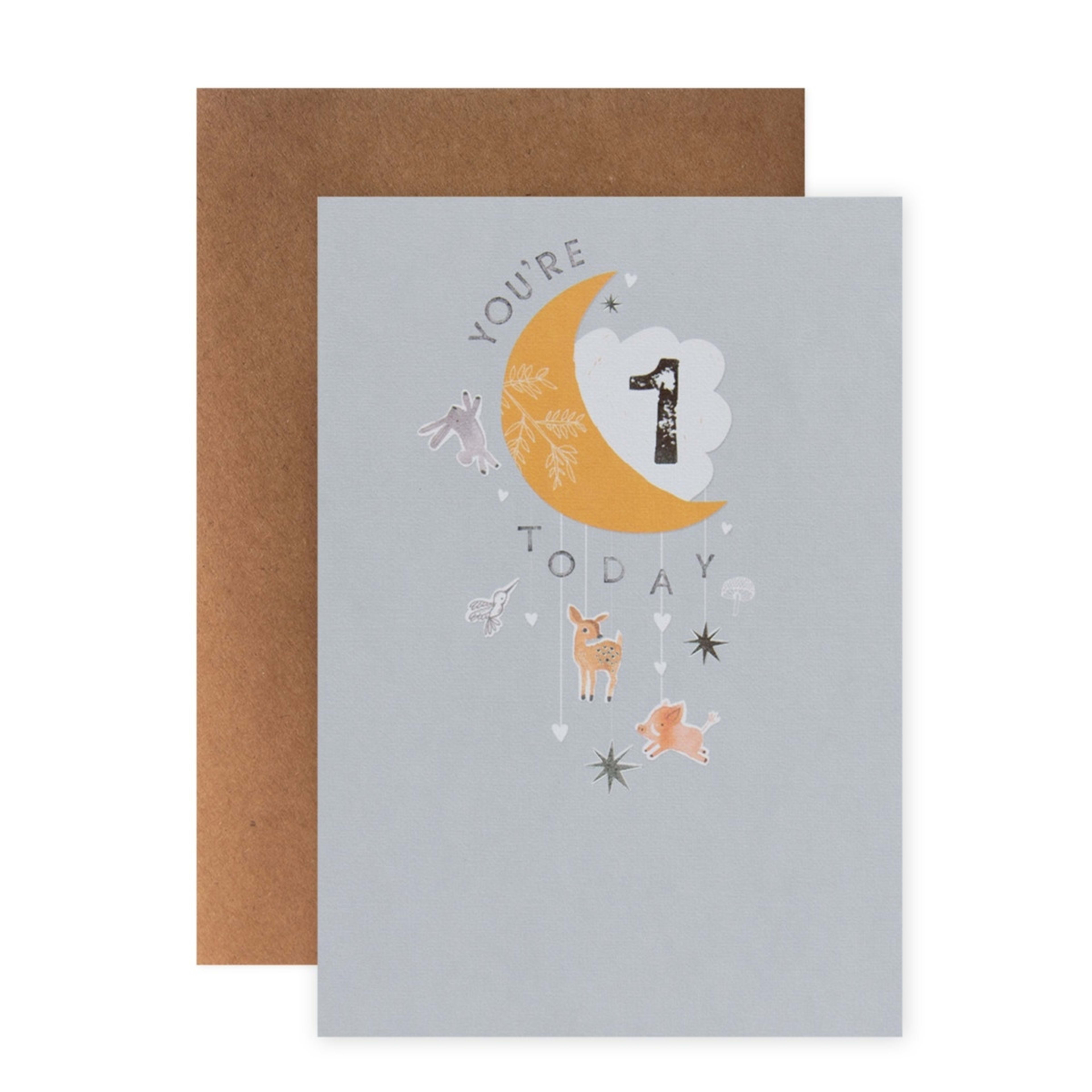 1 Connections from Hallmark 1st Birthday Card - Woodland Moon Mobile