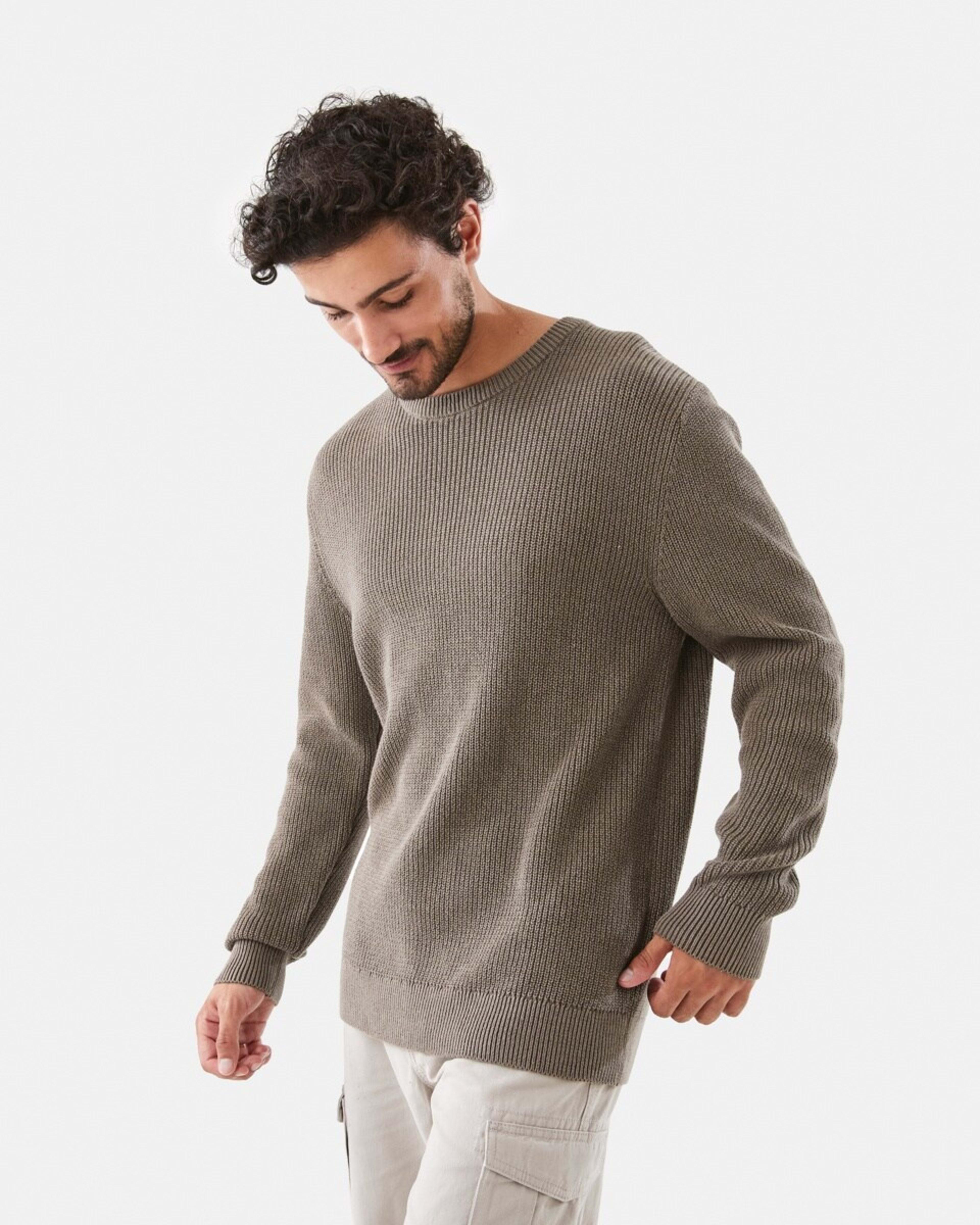 1 Textured Crew Knit Jumper Brn Eagle, 1 of 6
