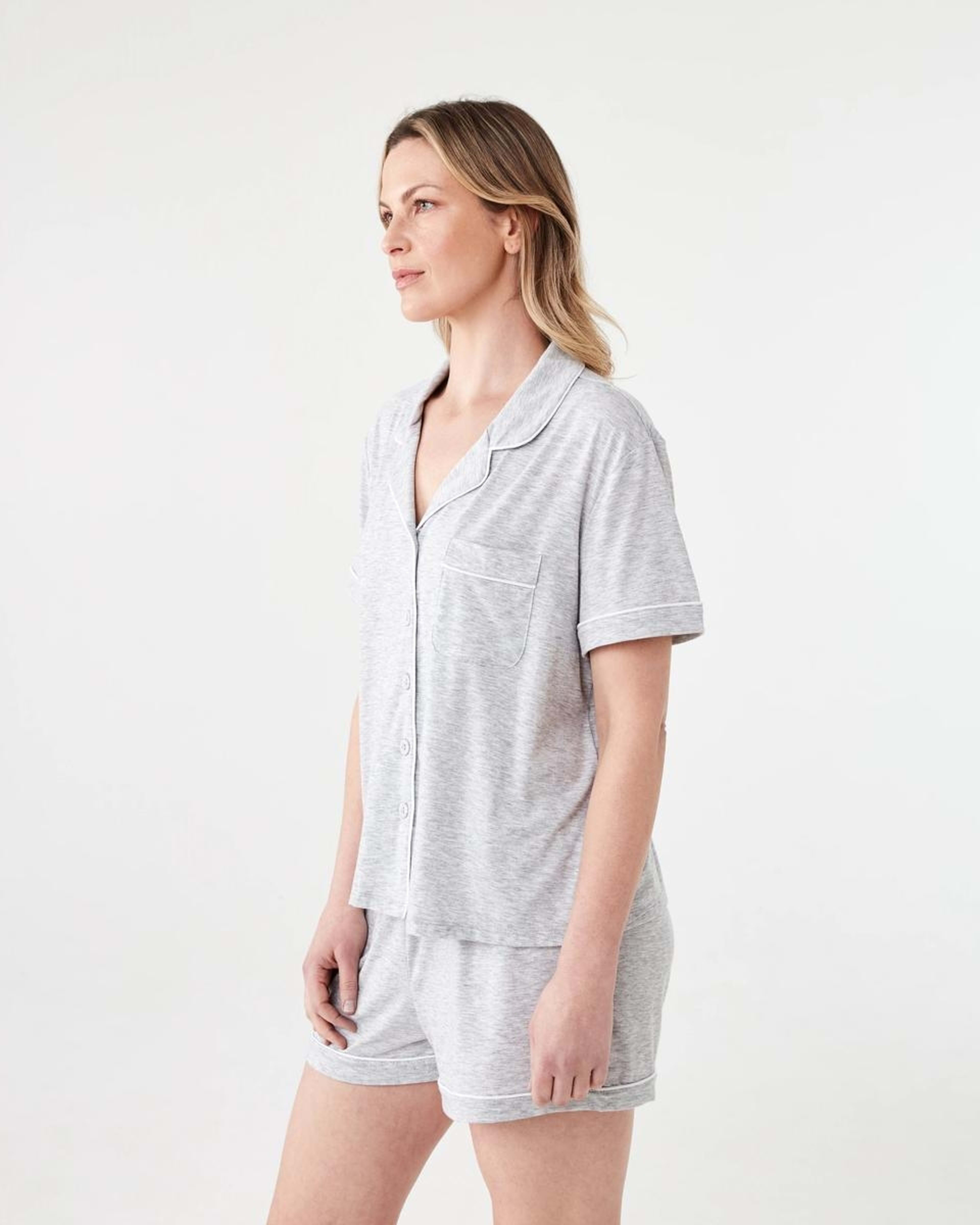 2 Short Sleeve Top and Shorts Comfort Pyjama Set Slvr Marle, 2 of 9