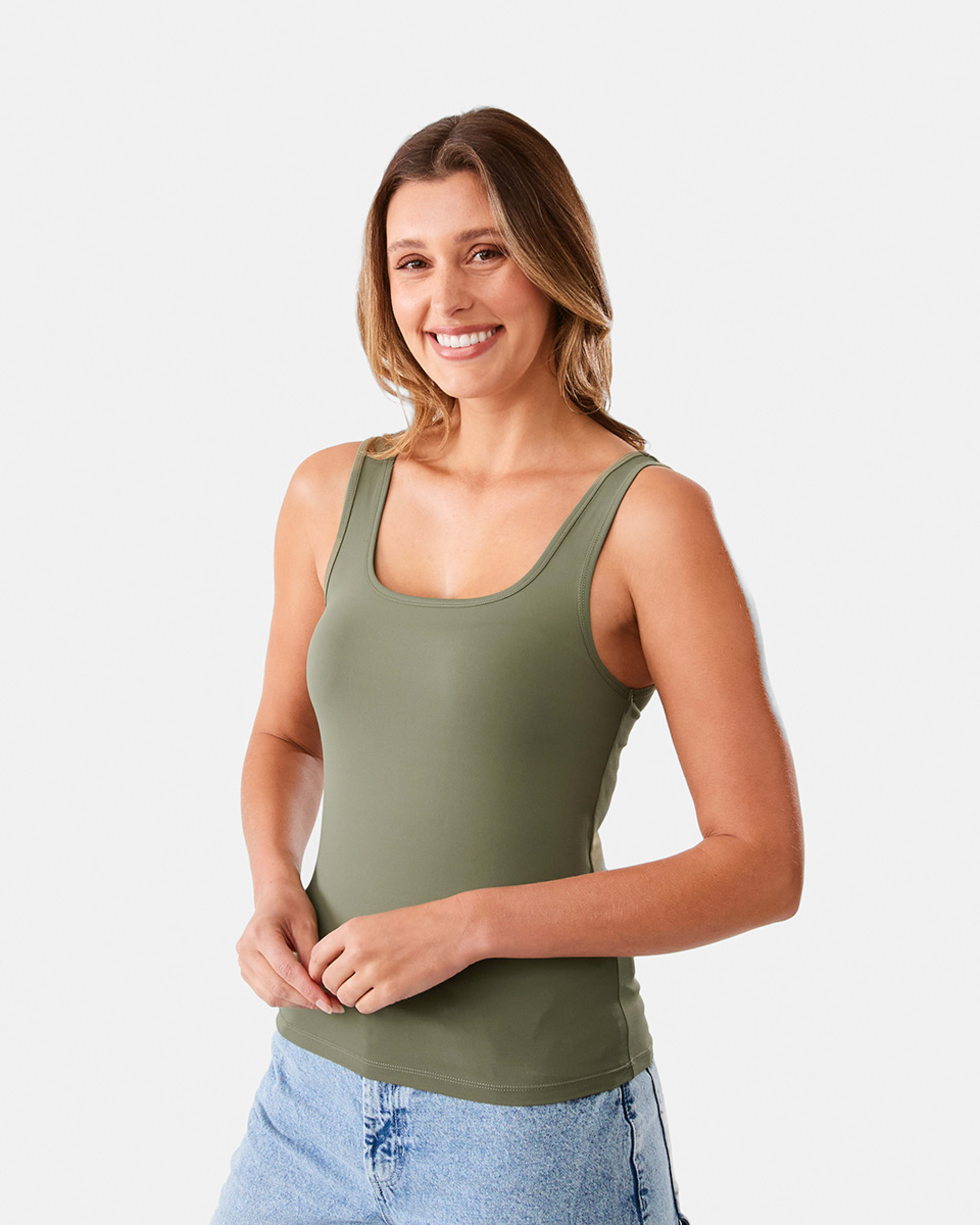 3 Sleeveless Luxe Tank Pale Khaki, 3 of 7