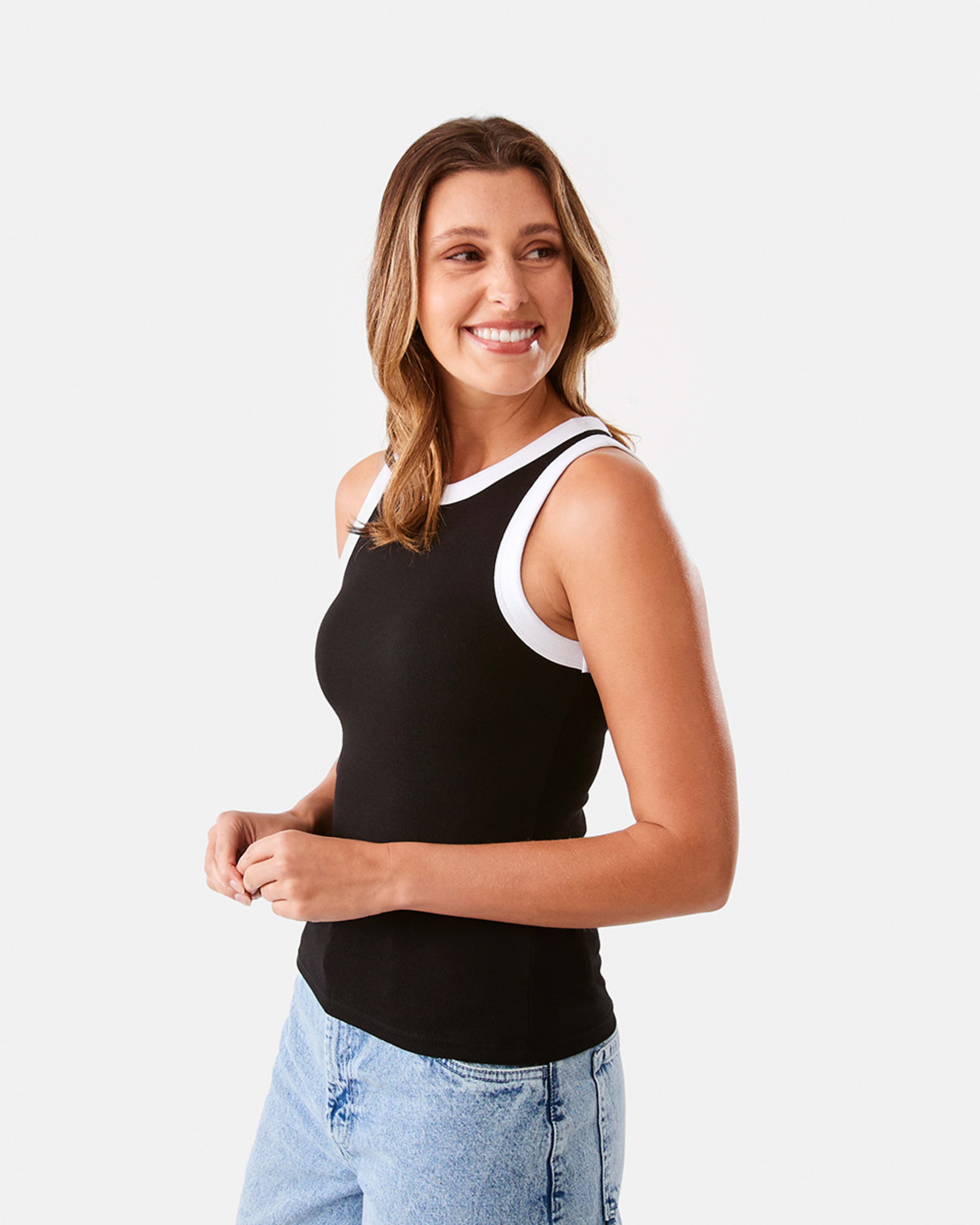 3 Sleeveless Rib Tank Blk Wht, 3 of 8