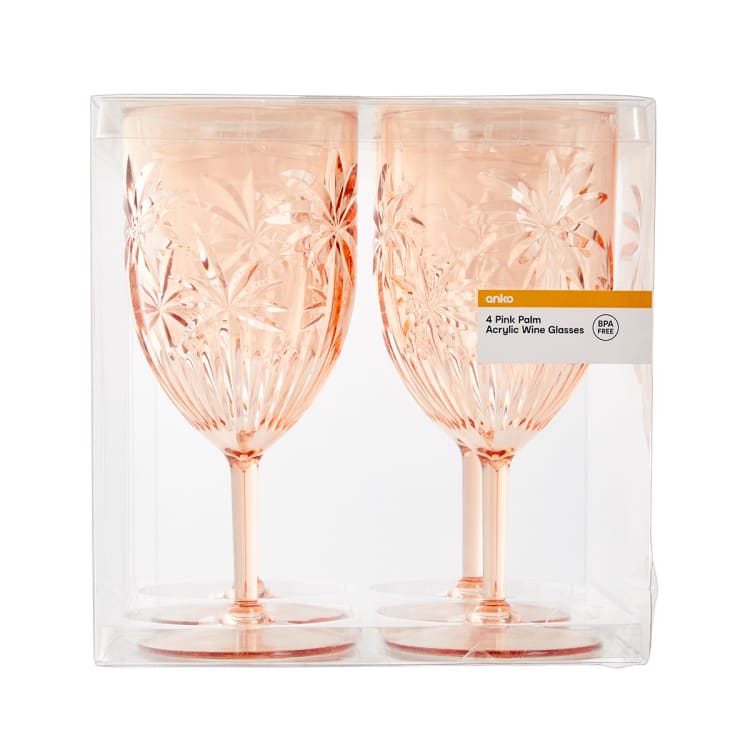 4 Pink Palm Acrylic Wine Glasses Kmart