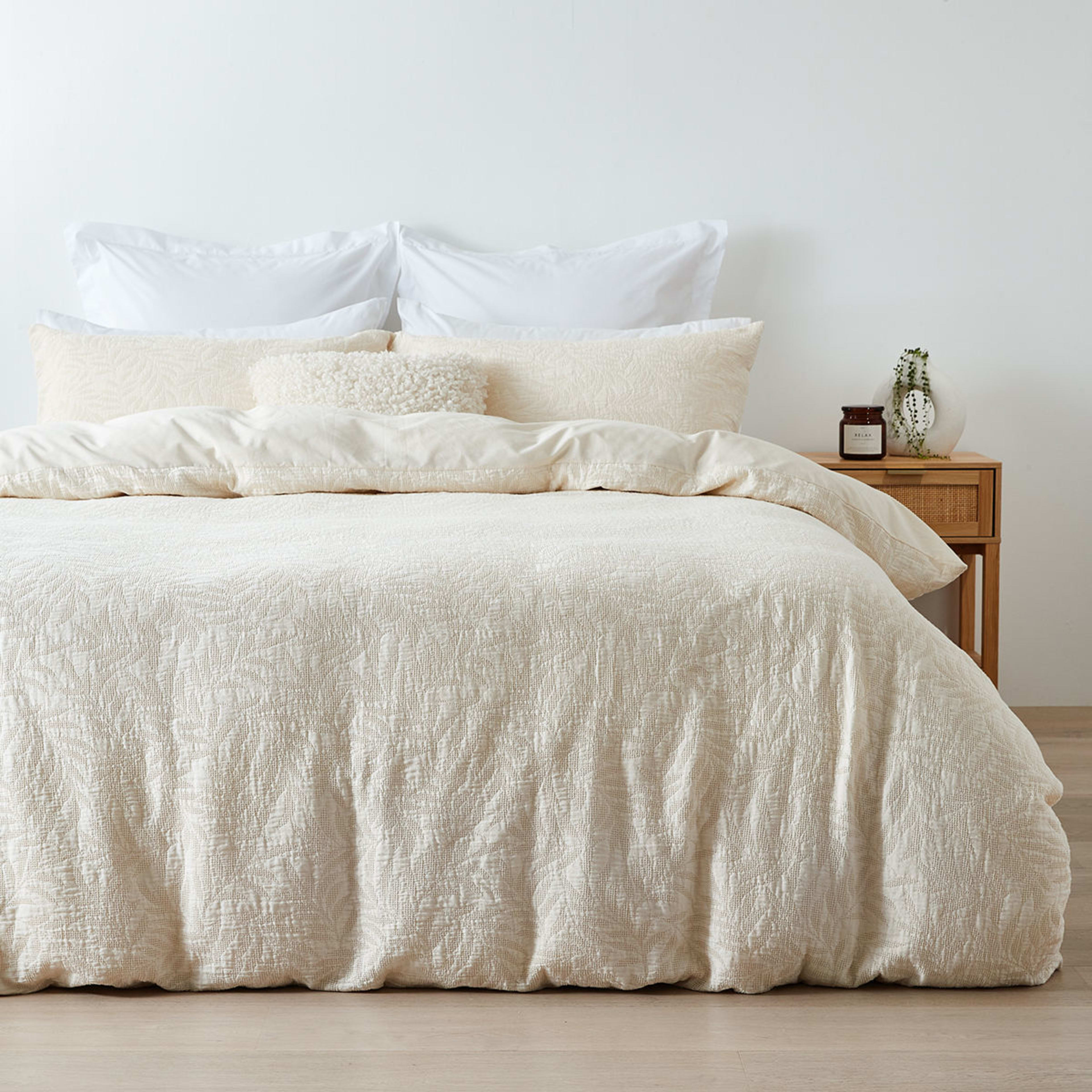 Cassia Cotton Quilt Cover Set - Queen Bed, Beige