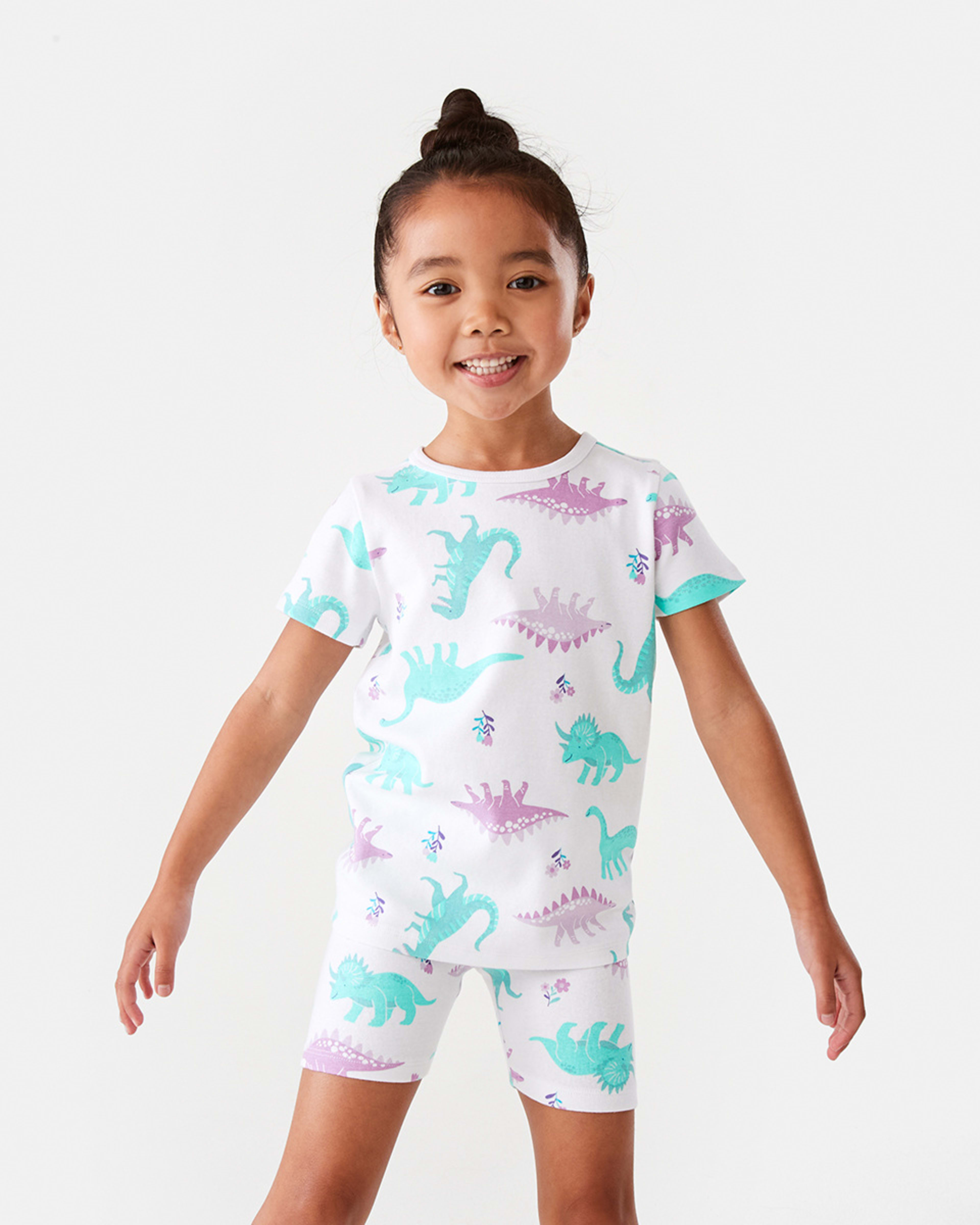 1 Short Sleeve Skinny Rib Knit Pyjama Set Whitedino, 1 of 10