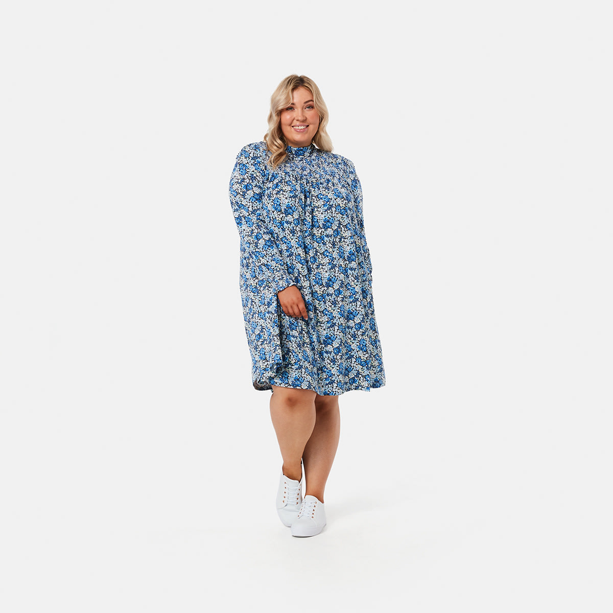 Curve Long Sleeve Shirred Yoke Dress 