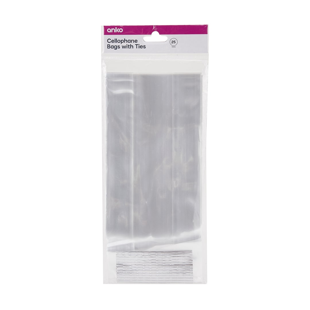 25 Pack Cellophane Bags with Ties Kmart