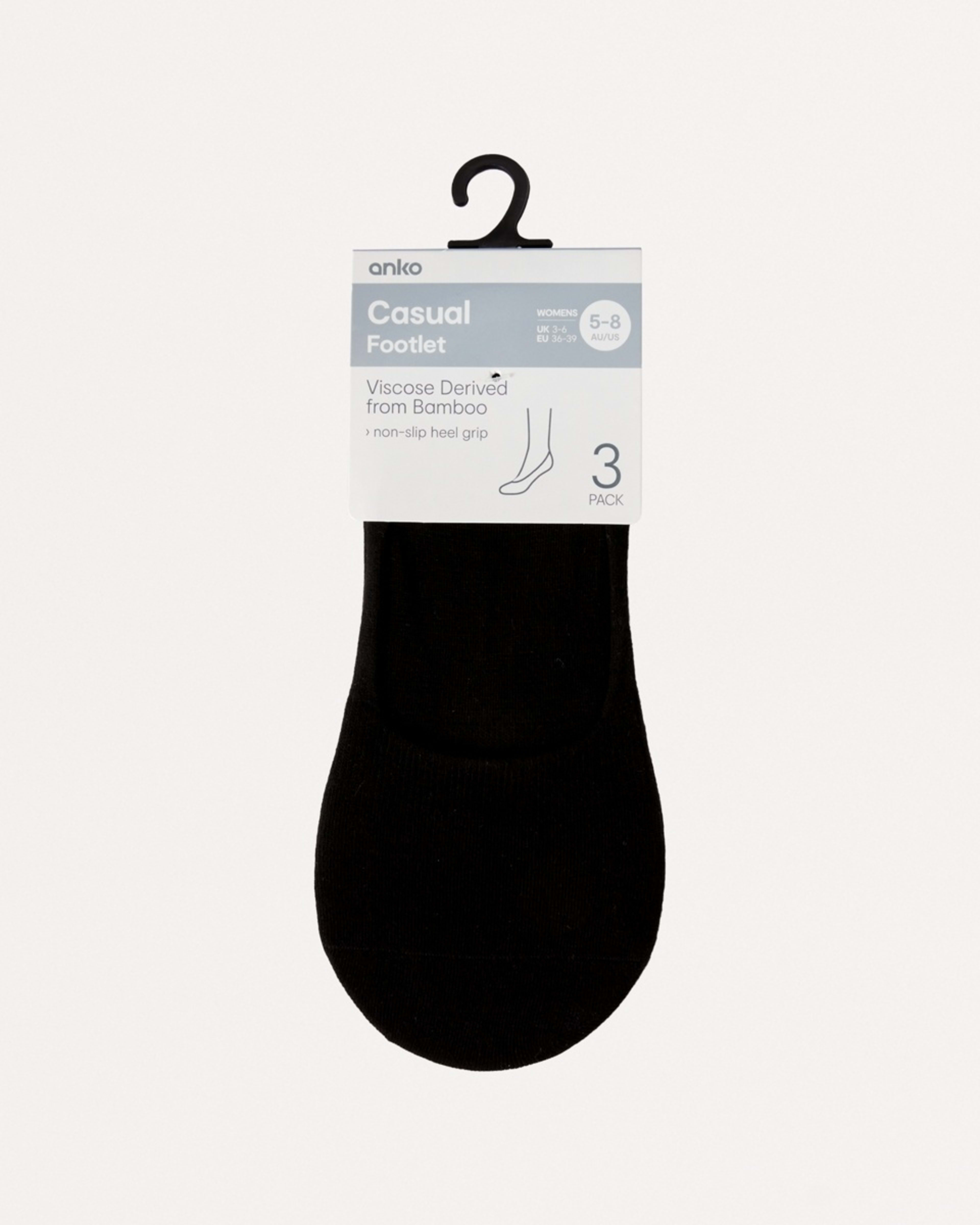 3 3 Pack Bamboo Footlets BLACK, 3 of 3