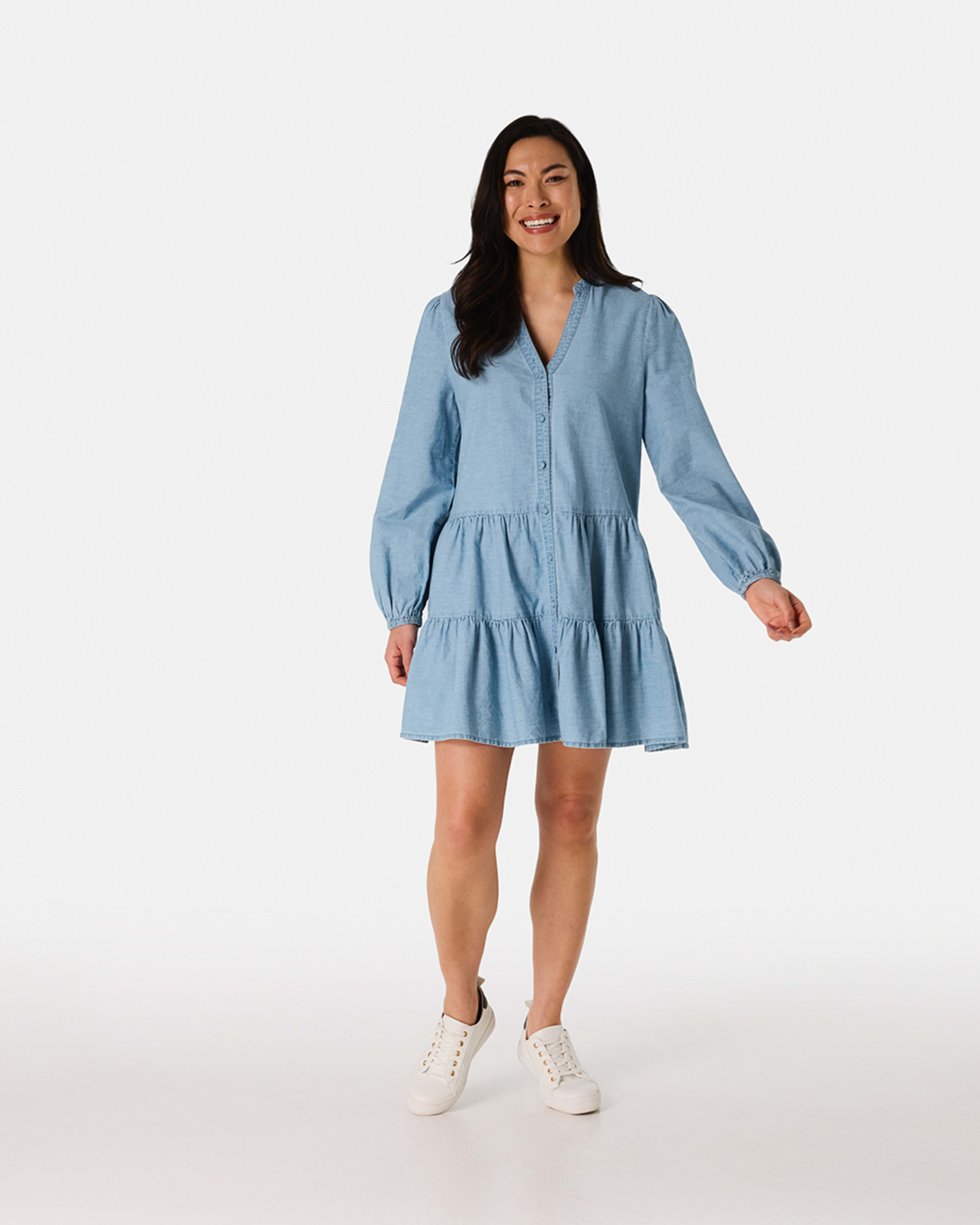 Long Sleeve Tiered Shirt Mini Dress - Kmart
