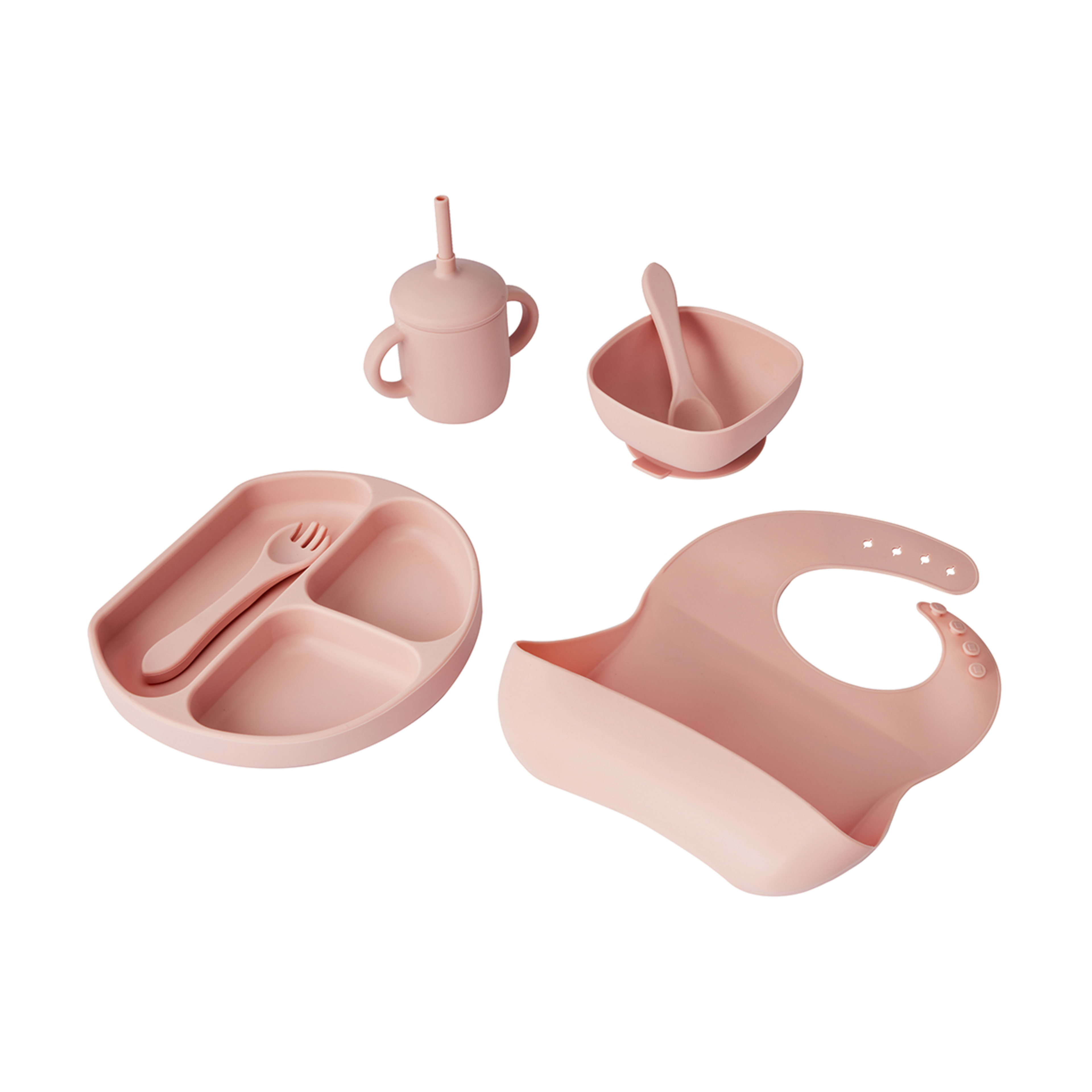 1 6 Piece Silicone Feeding Set - Pink