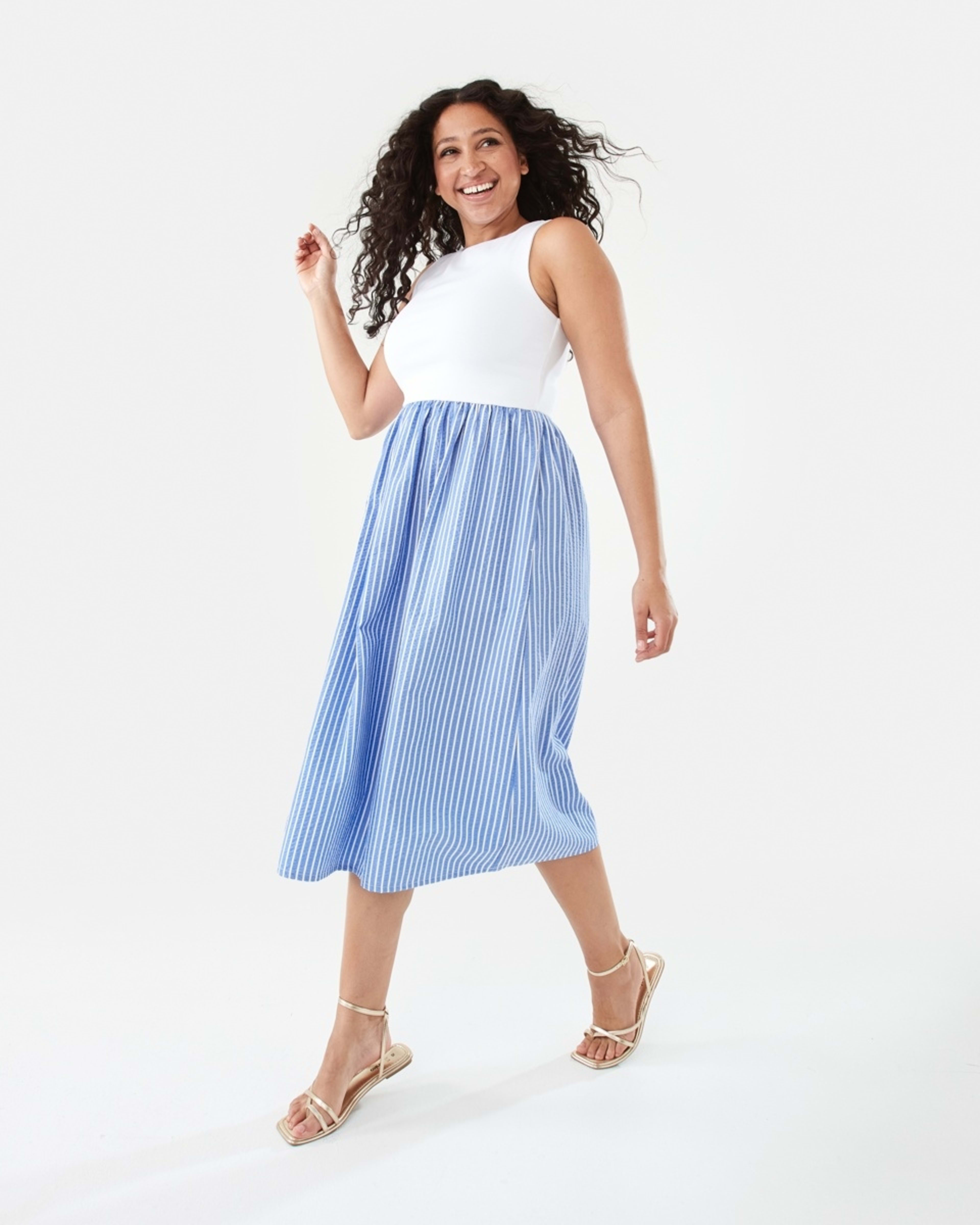 2 Sleeveless Knit Woven Midi Dress Blu Zoe St, 2 of 10