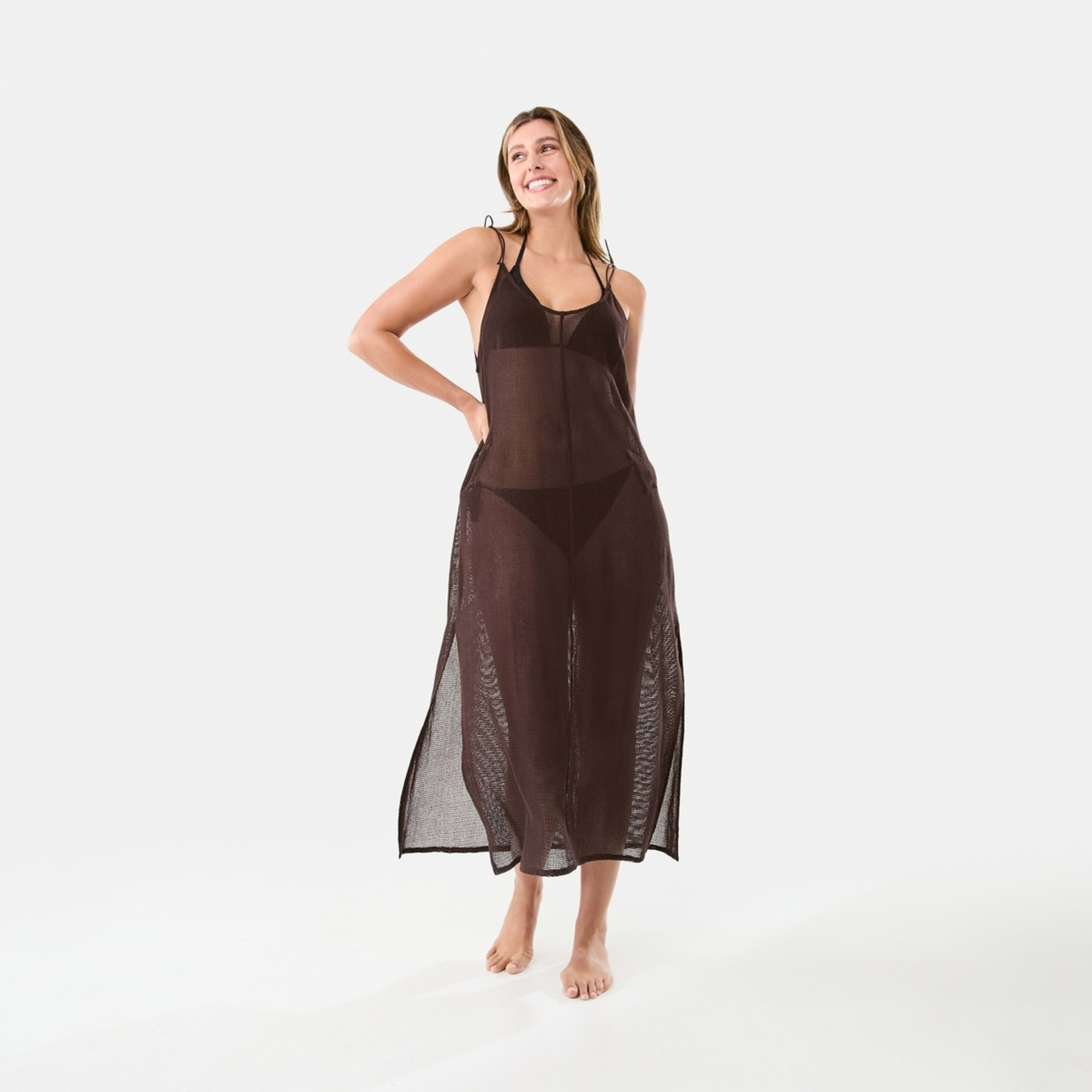 1 Open Mesh Maxi Dress Plum Brown, 1 of 6