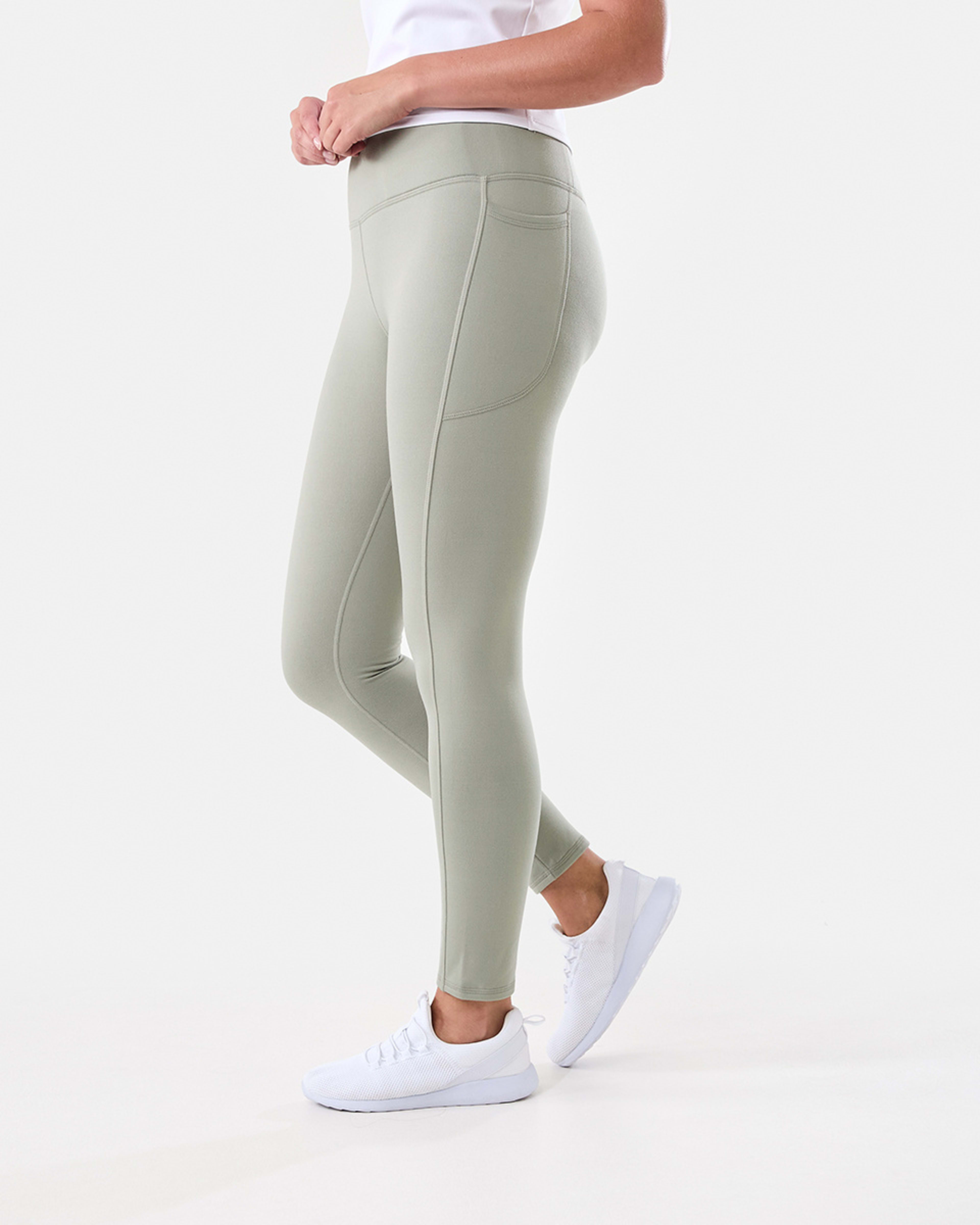 2 Active Womens Full Length Fleece Leggings SOFT KHAKI, 2 of 5