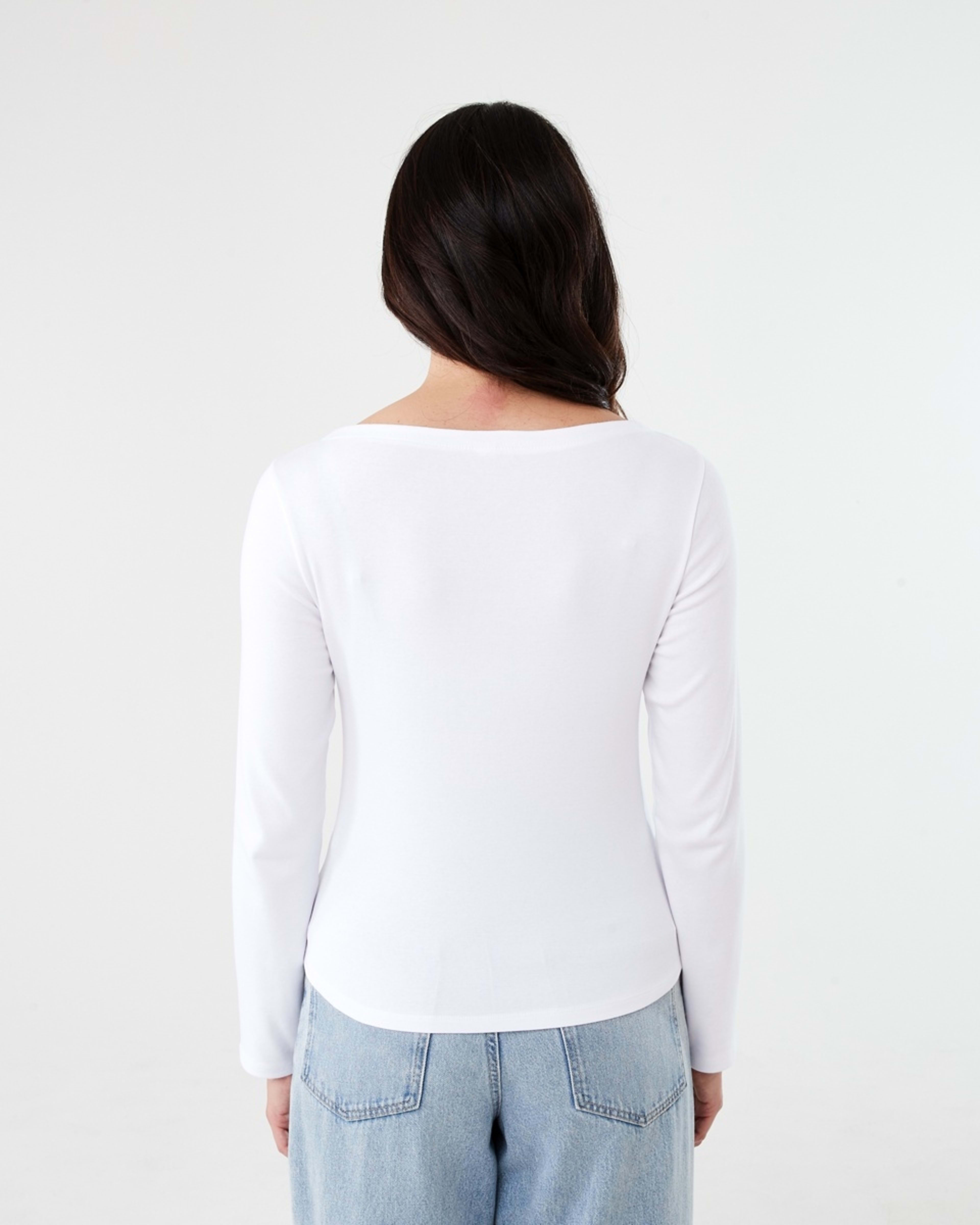 3 Long Sleeve Modal Boat Neck Top WHITE, 3 of 5