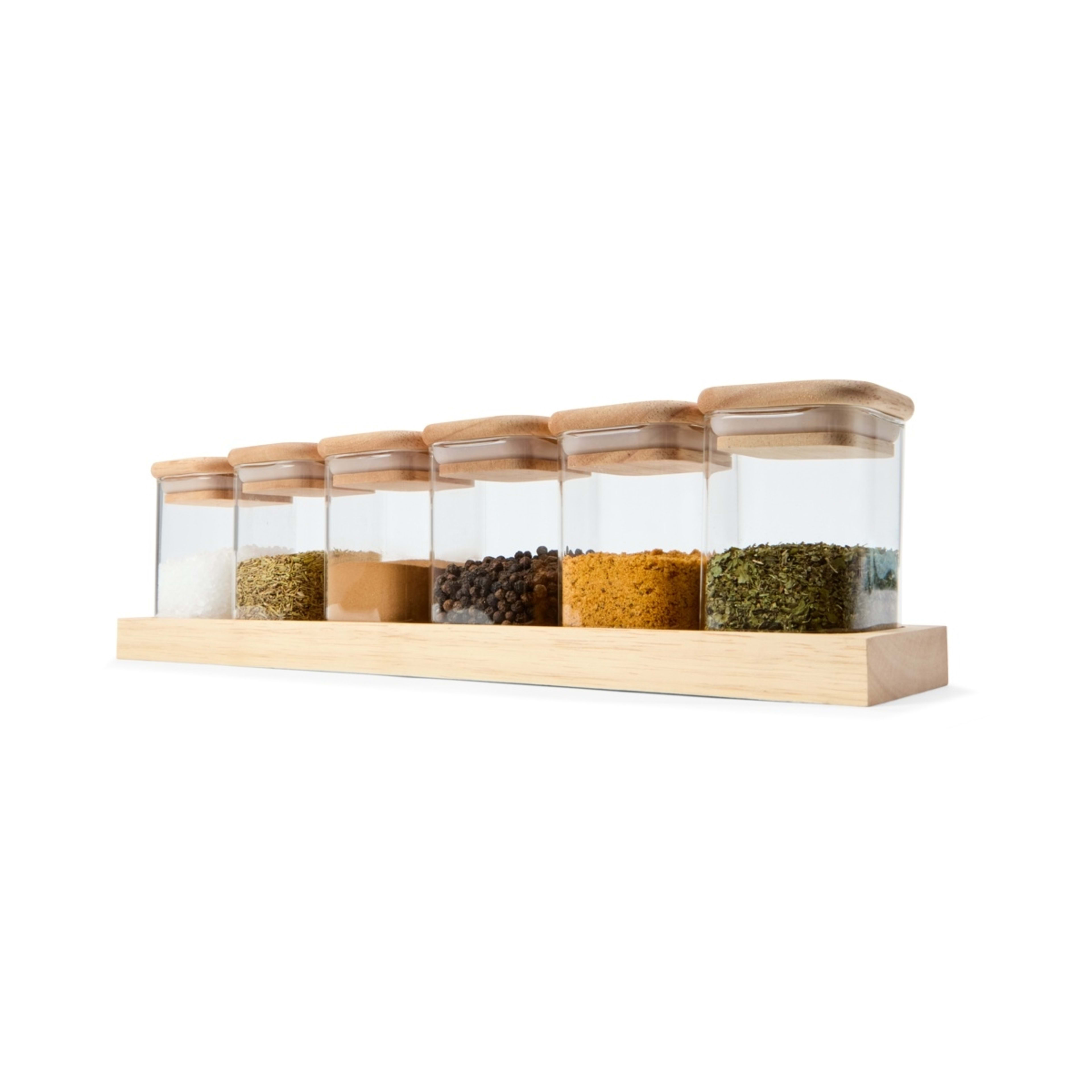 1 Set of 6 Square Spice Jars with Tray