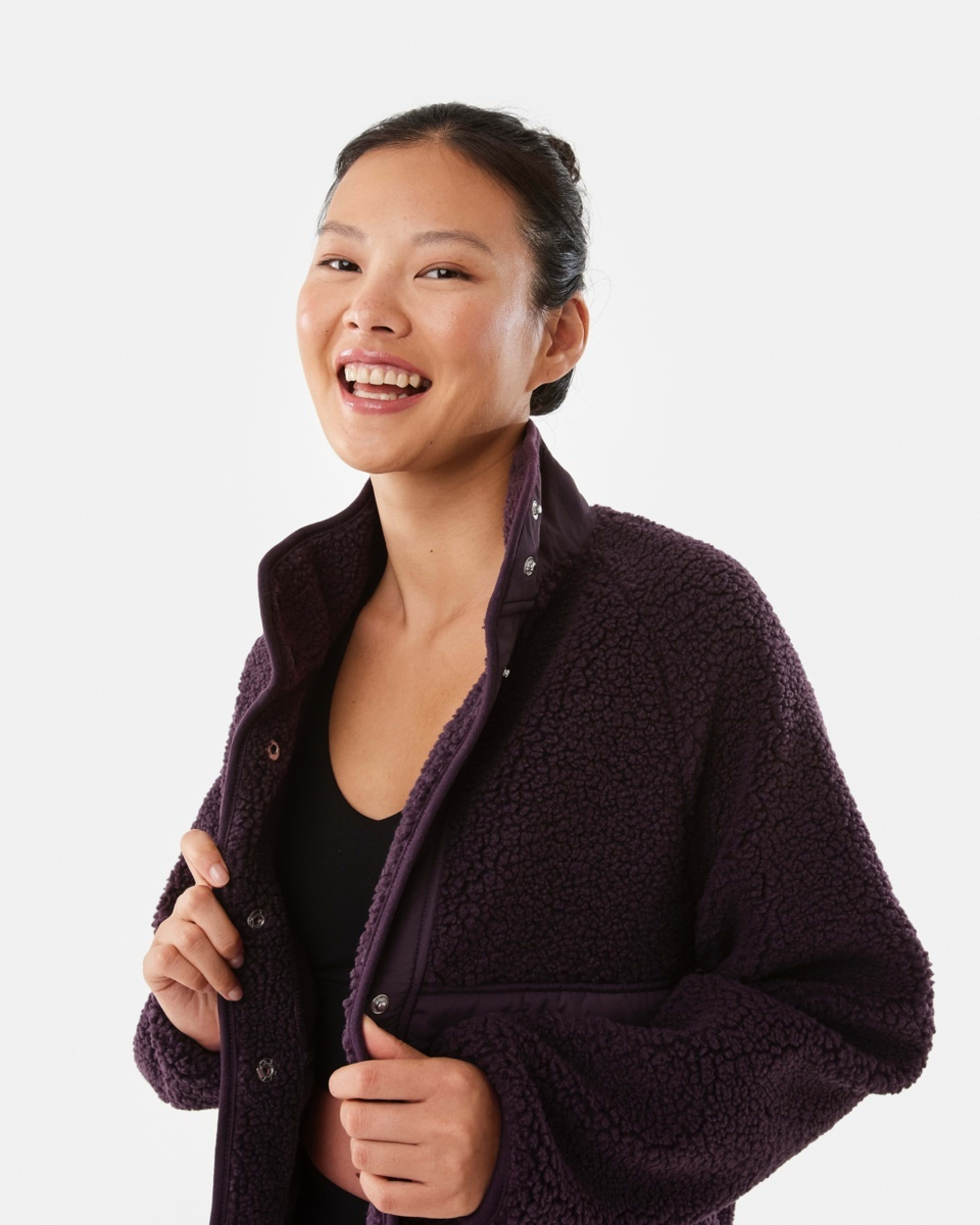 6 Active Womens Sherpa Patch Jacket Pur Raisin, 6 of 8