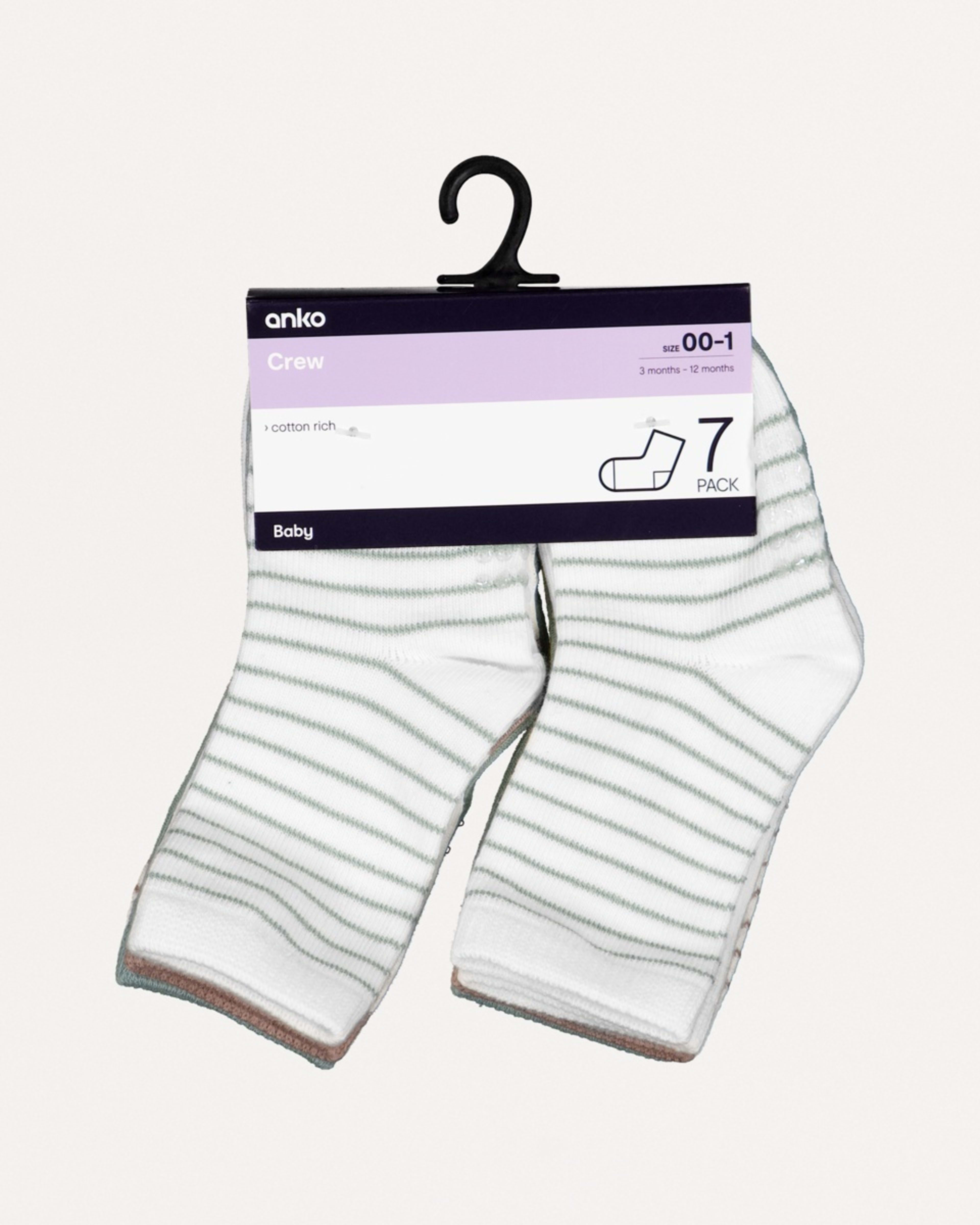 2 7 Pack Crew Socks Grn Stripe, 2 of 2