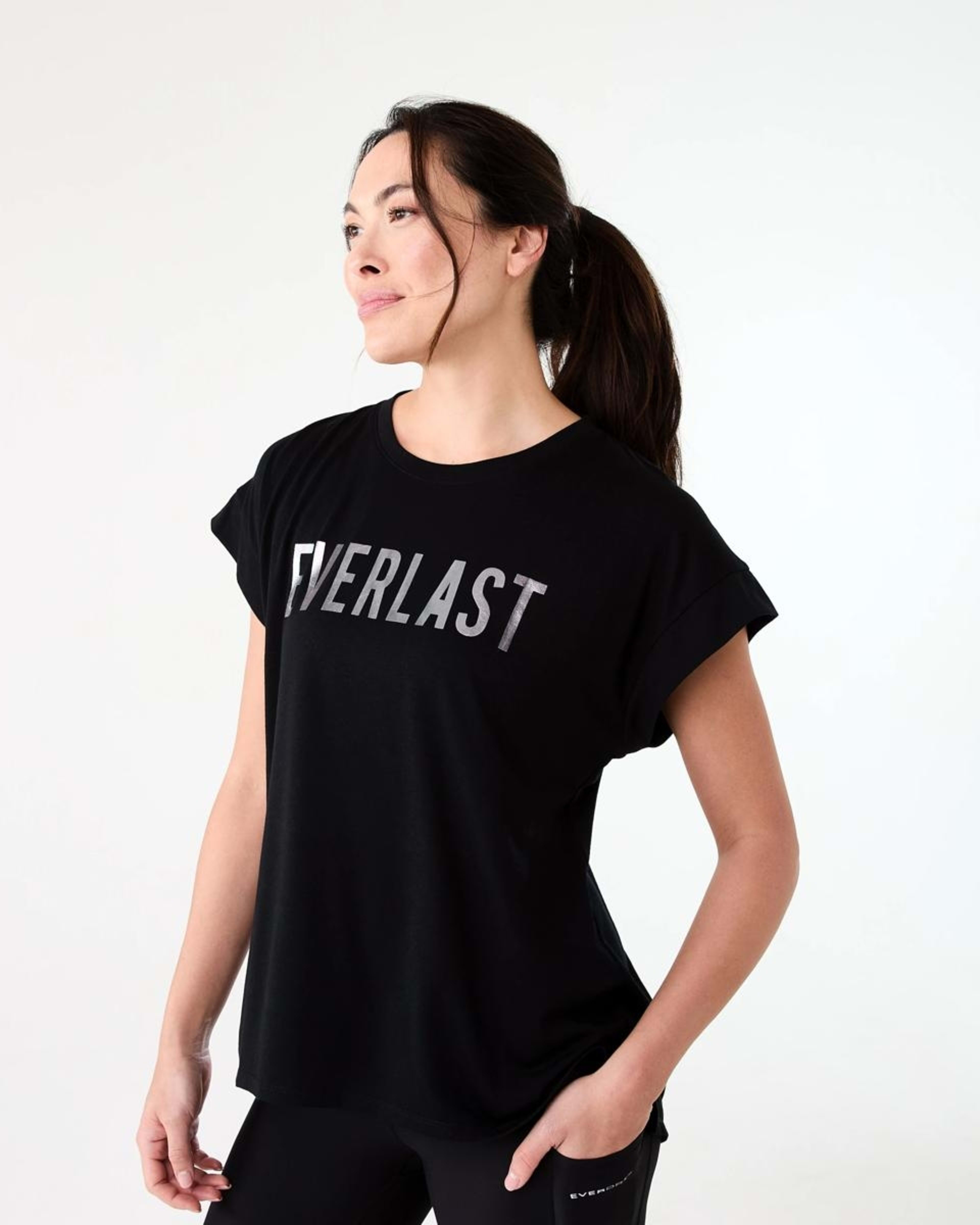 2 Everlast Womens Relaxed Longline T-shirt EVERLAST BLACK, 2 of 7