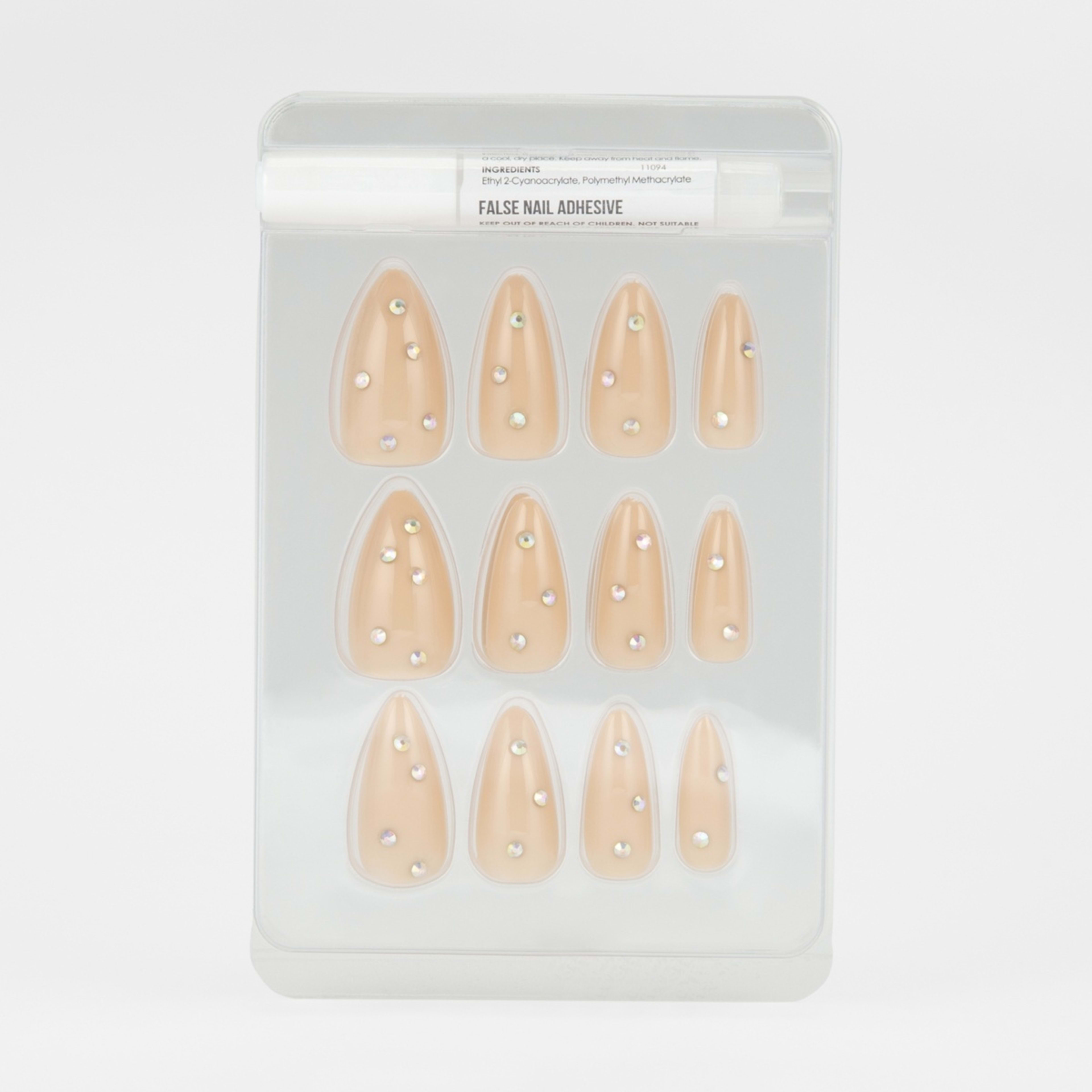 OXX Cosmetics 24 Pack False Nails with Adhesive - Stiletto Shape, Nude ...