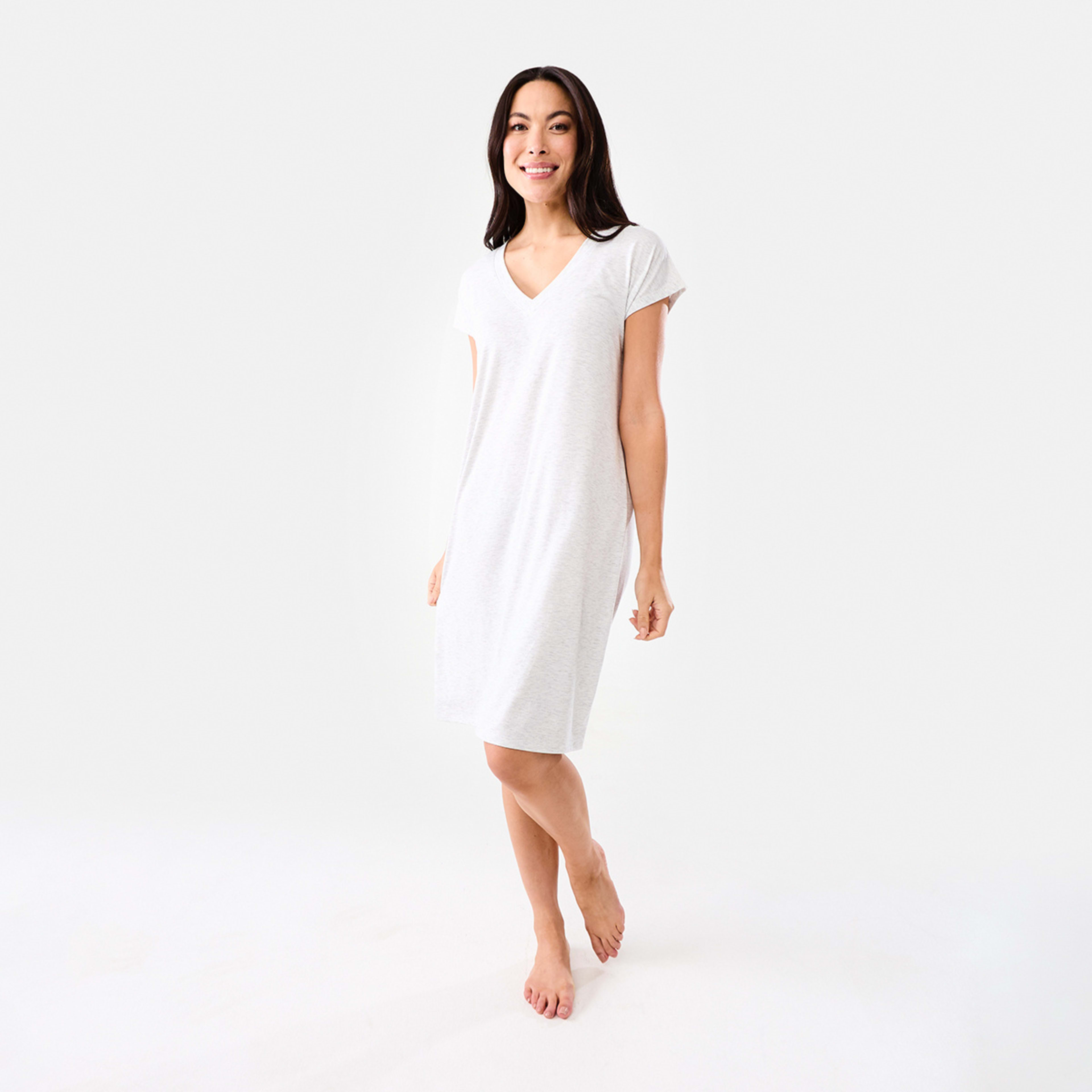 6 Short Sleeve Lace Trim Comfort Nightie Wht Marle, 6 of 6