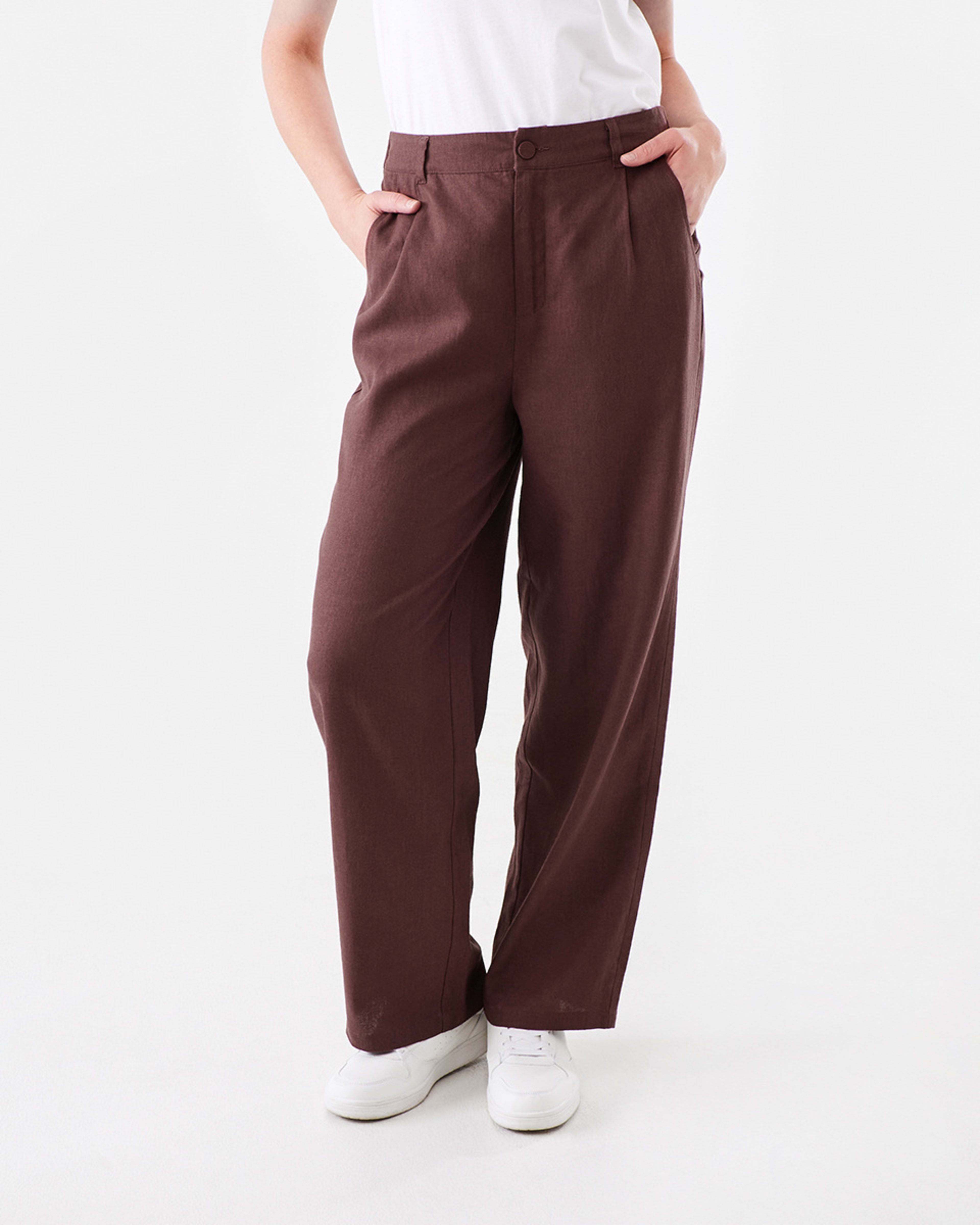 1 Smart Linen Blend Pants Bnt Mroon