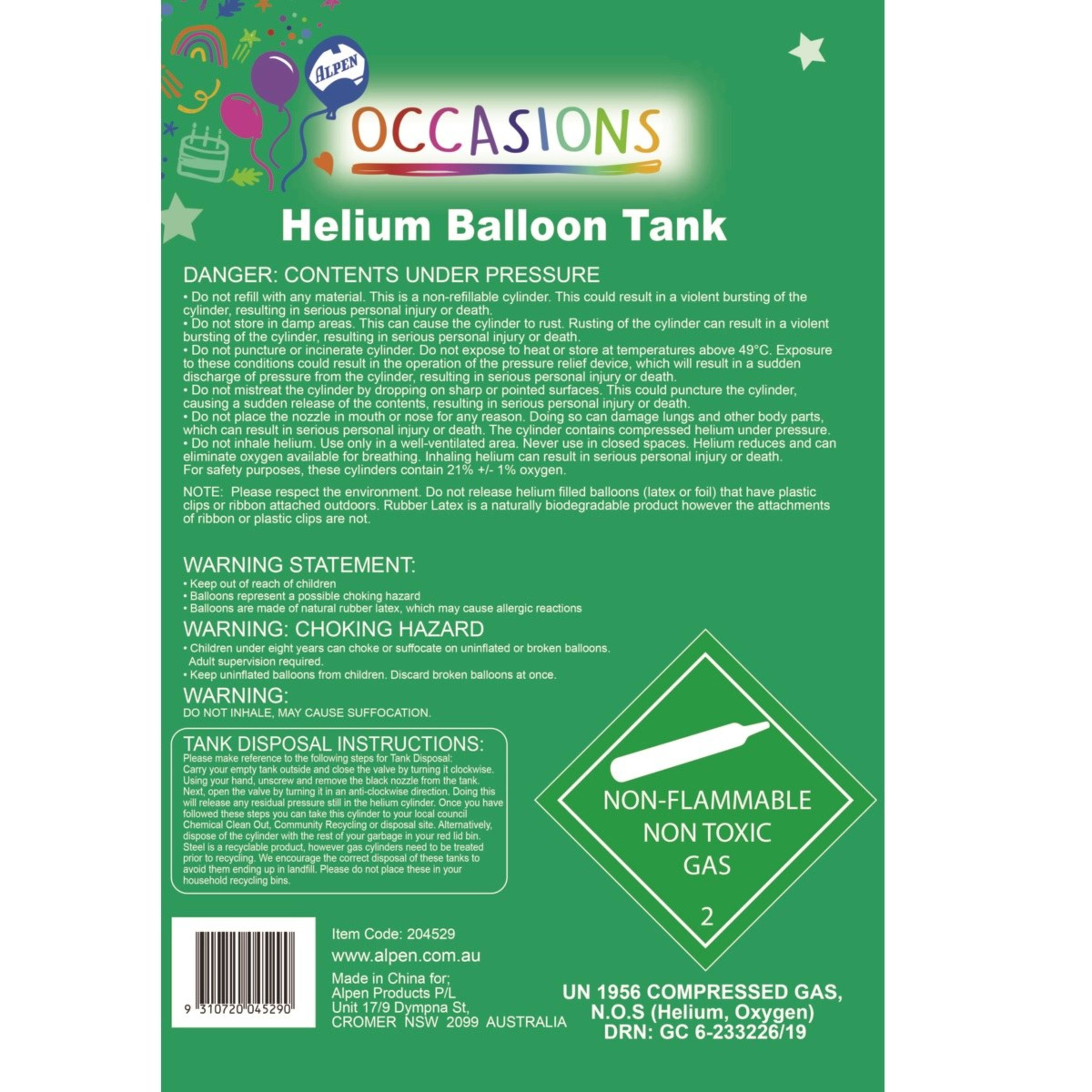 Alpen Occasions Helium Balloon Tank Jumbo Kmart