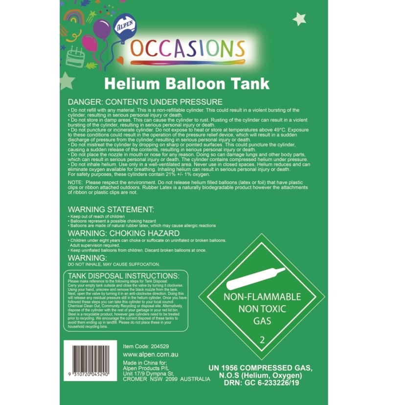 Alpen Occasions Helium Balloon Tank Jumbo Kmart