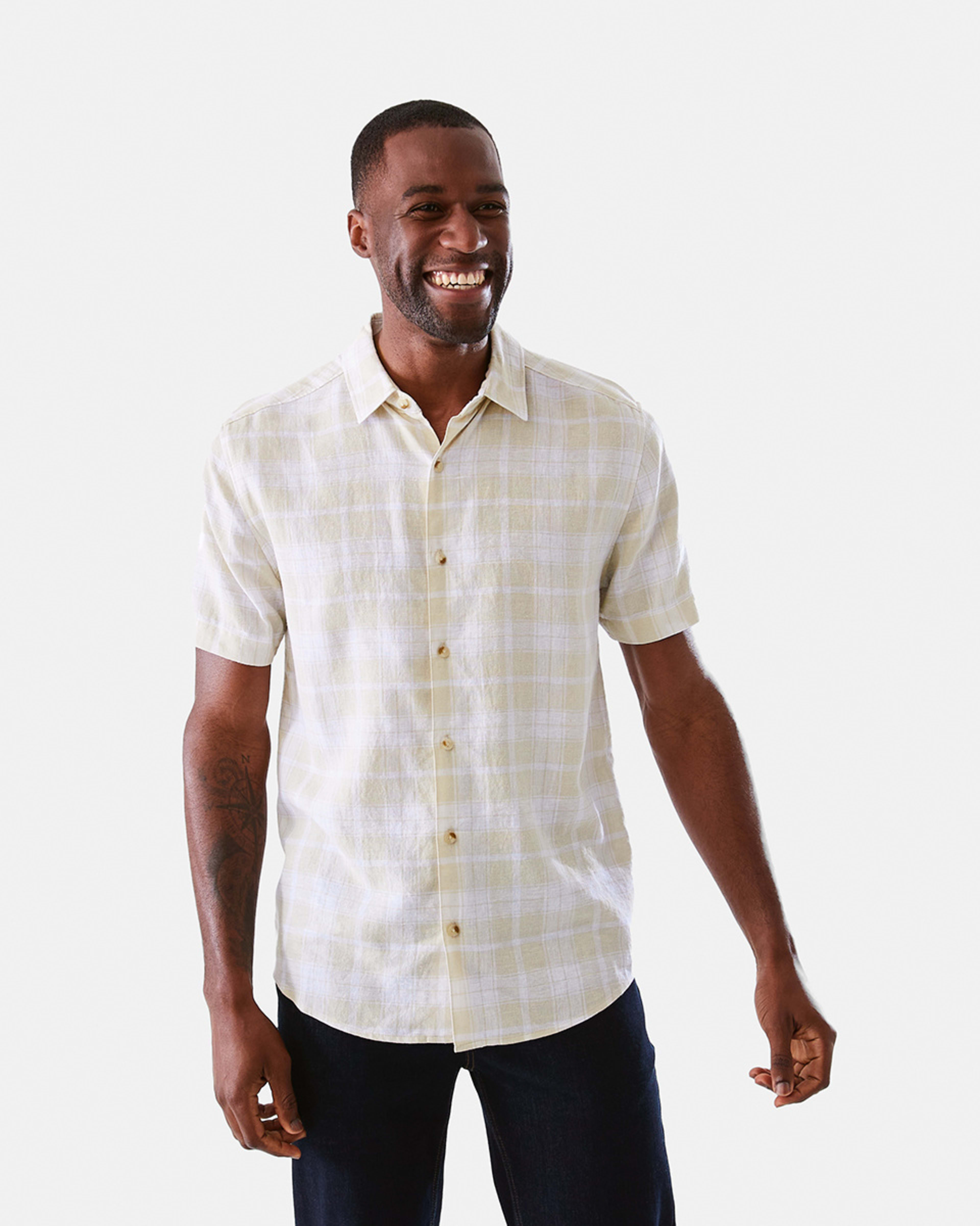 Short Sleeve Check Linen Blend Shirt Kmart