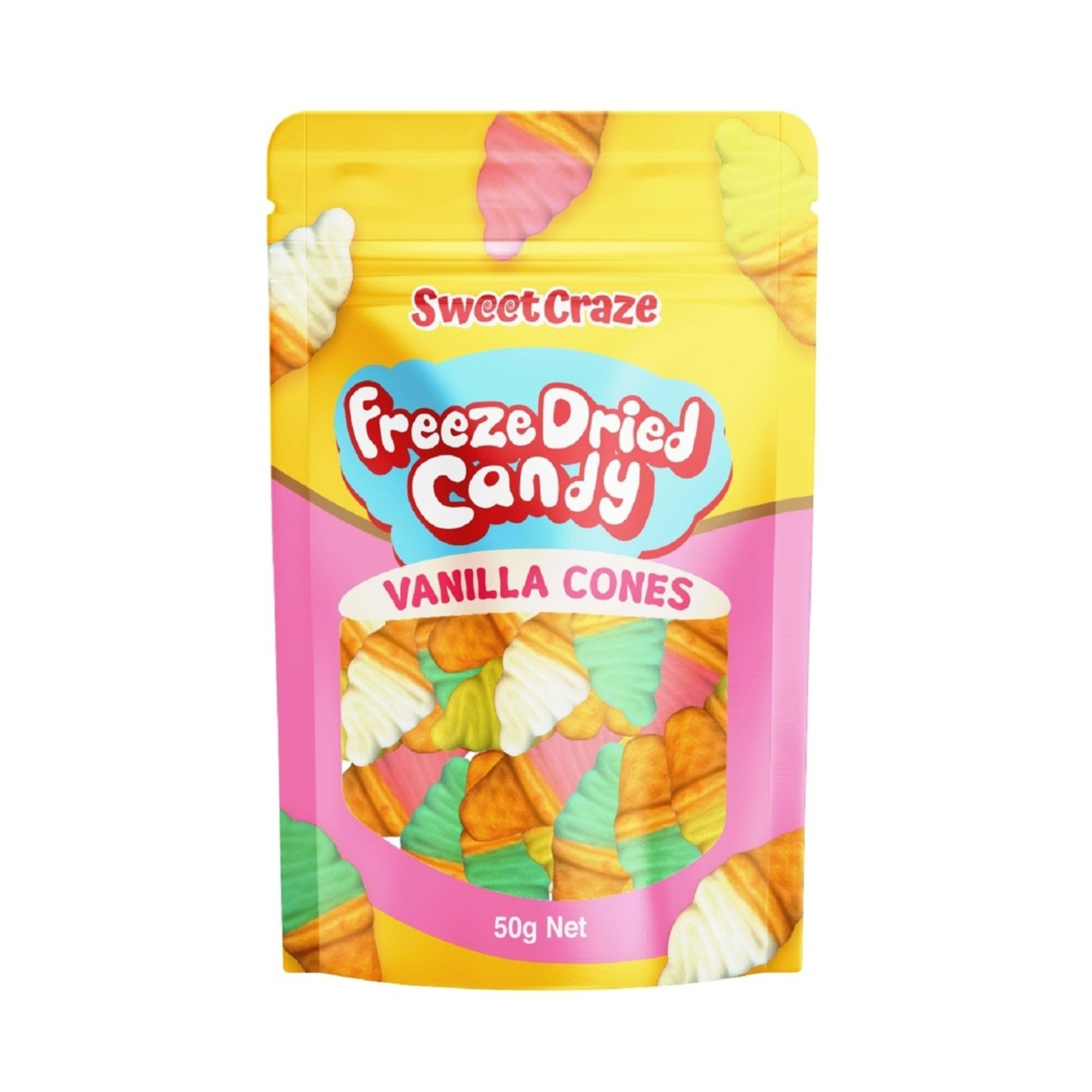 1 Sweet Craze Freeze Dried Candy Vanilla Cones 50g