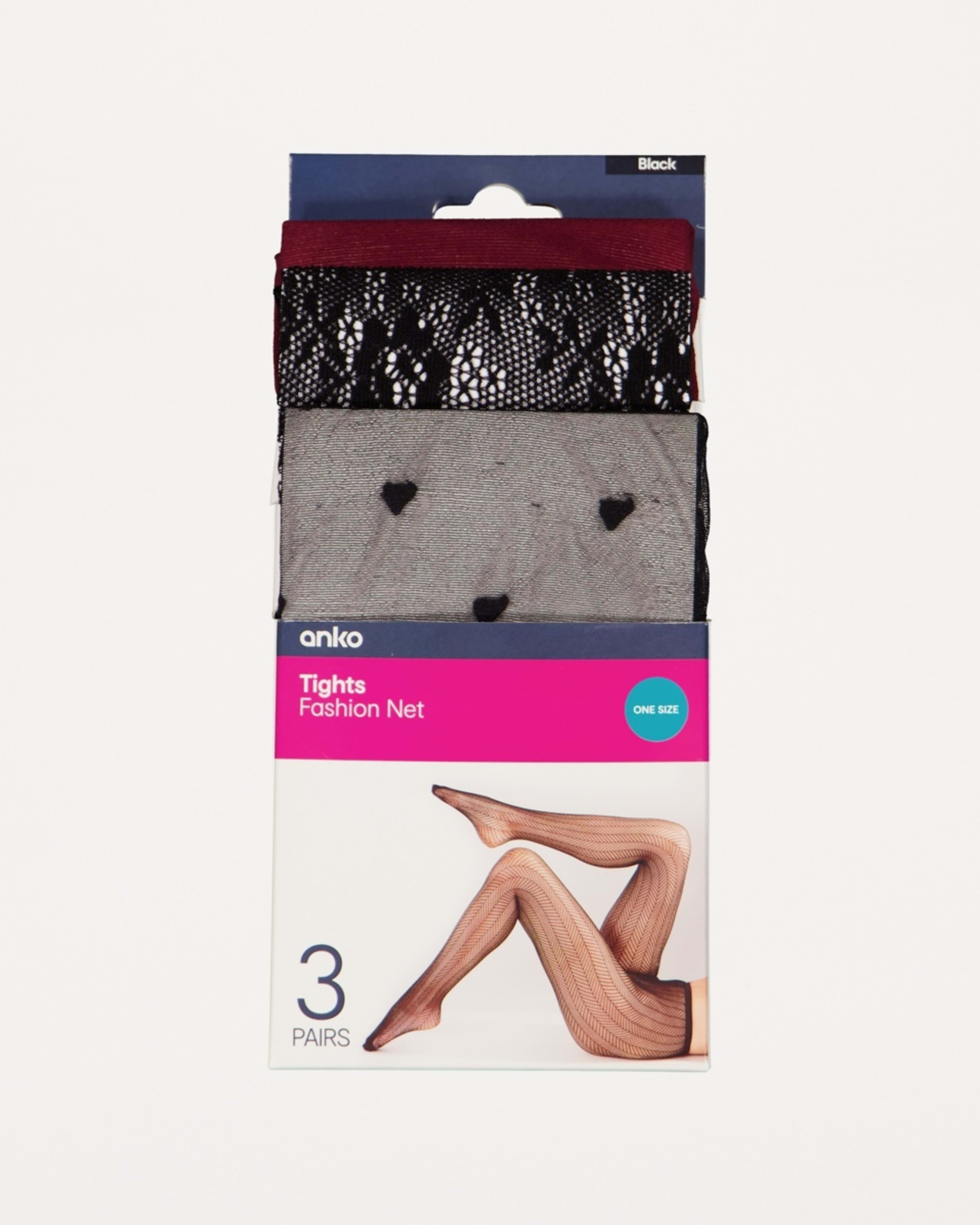 2 3 Pack Fashion Tights HEART, FLORAL, BURGUNDY, 2 of 2