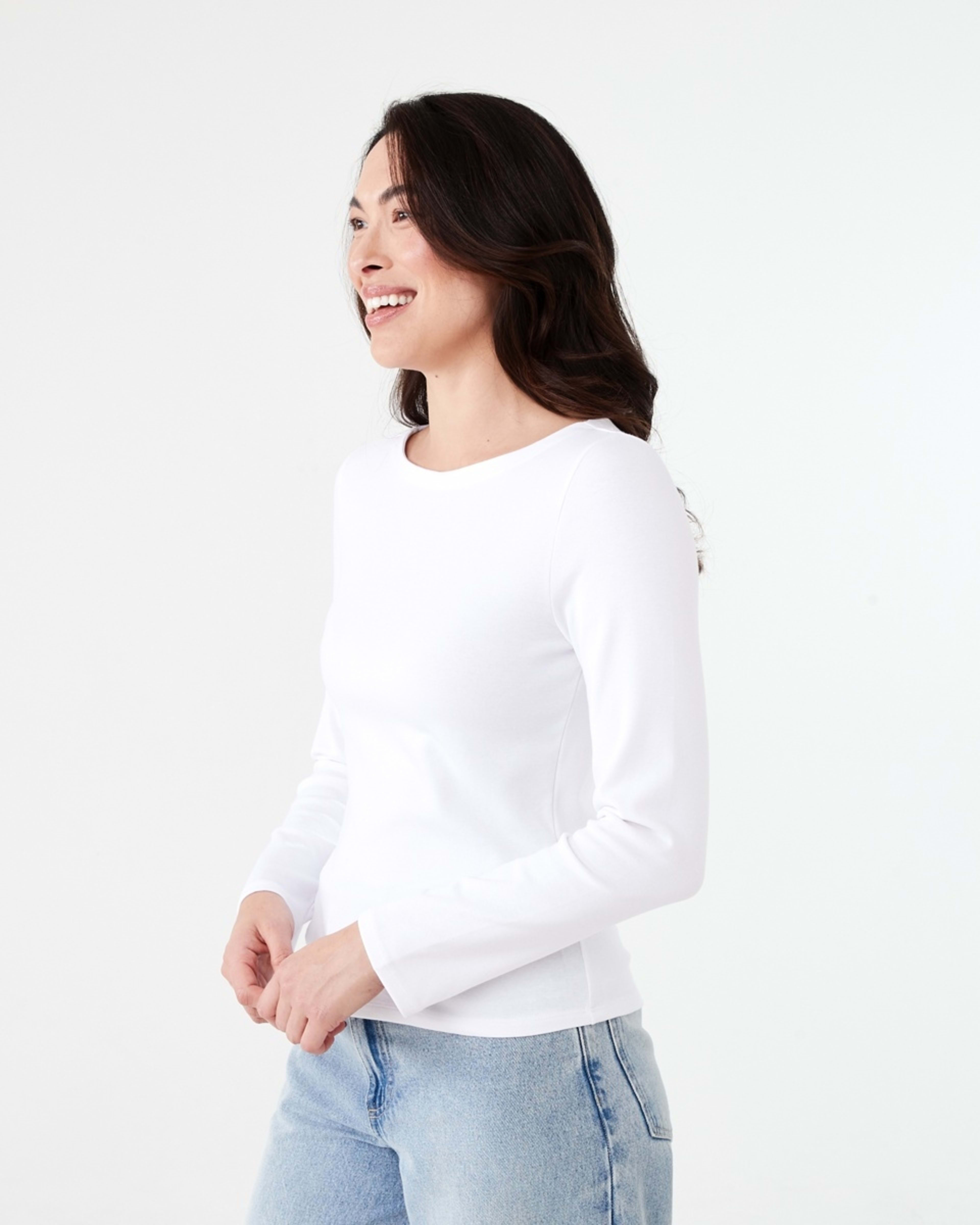 2 Long Sleeve Modal Boat Neck Top WHITE, 2 of 5