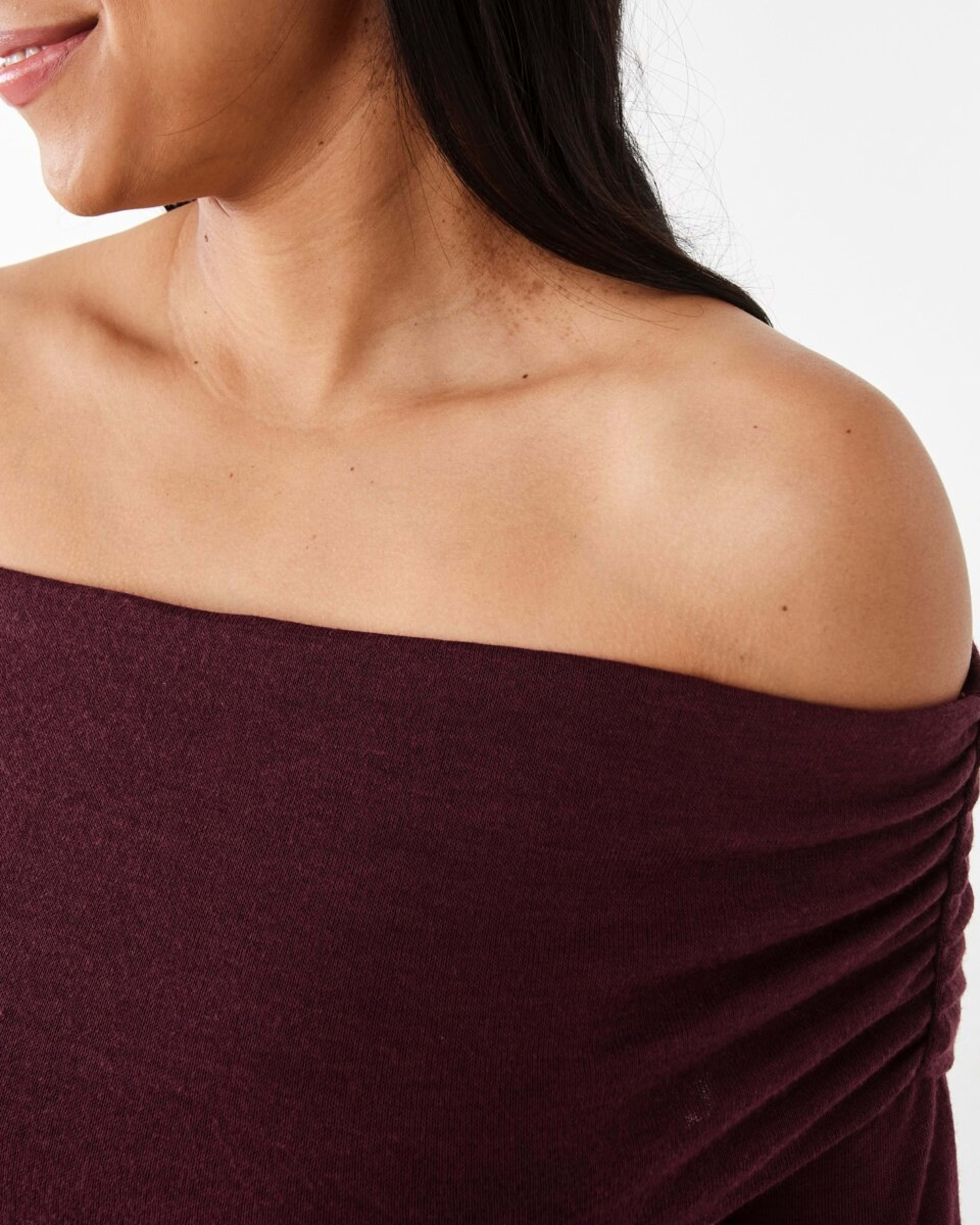 6 Long Sleeve Off Shoulder Top Burgundy, 6 of 7