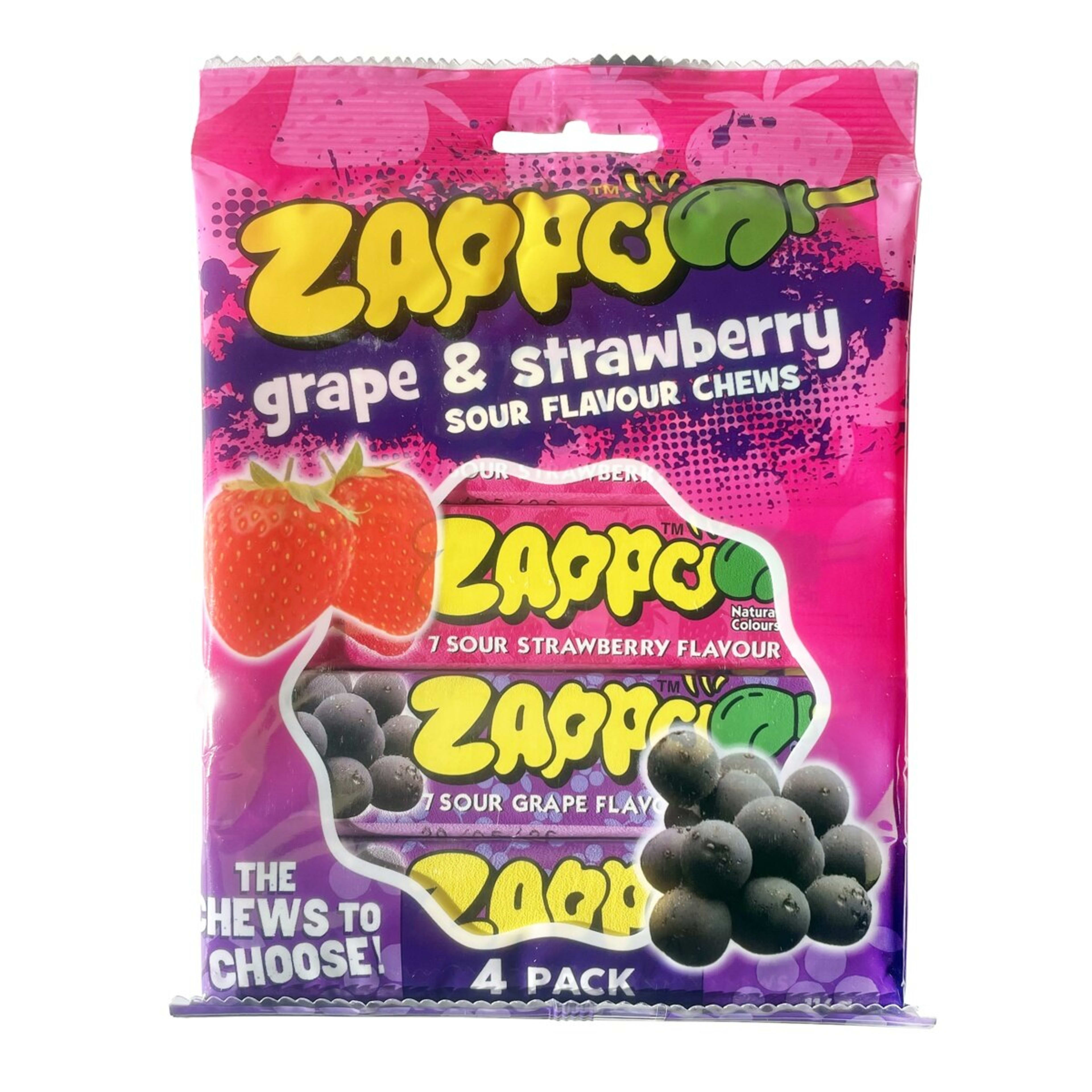 1 Zappo Grape & Strawberry Sour Flavour Chews 4 Pack 116g