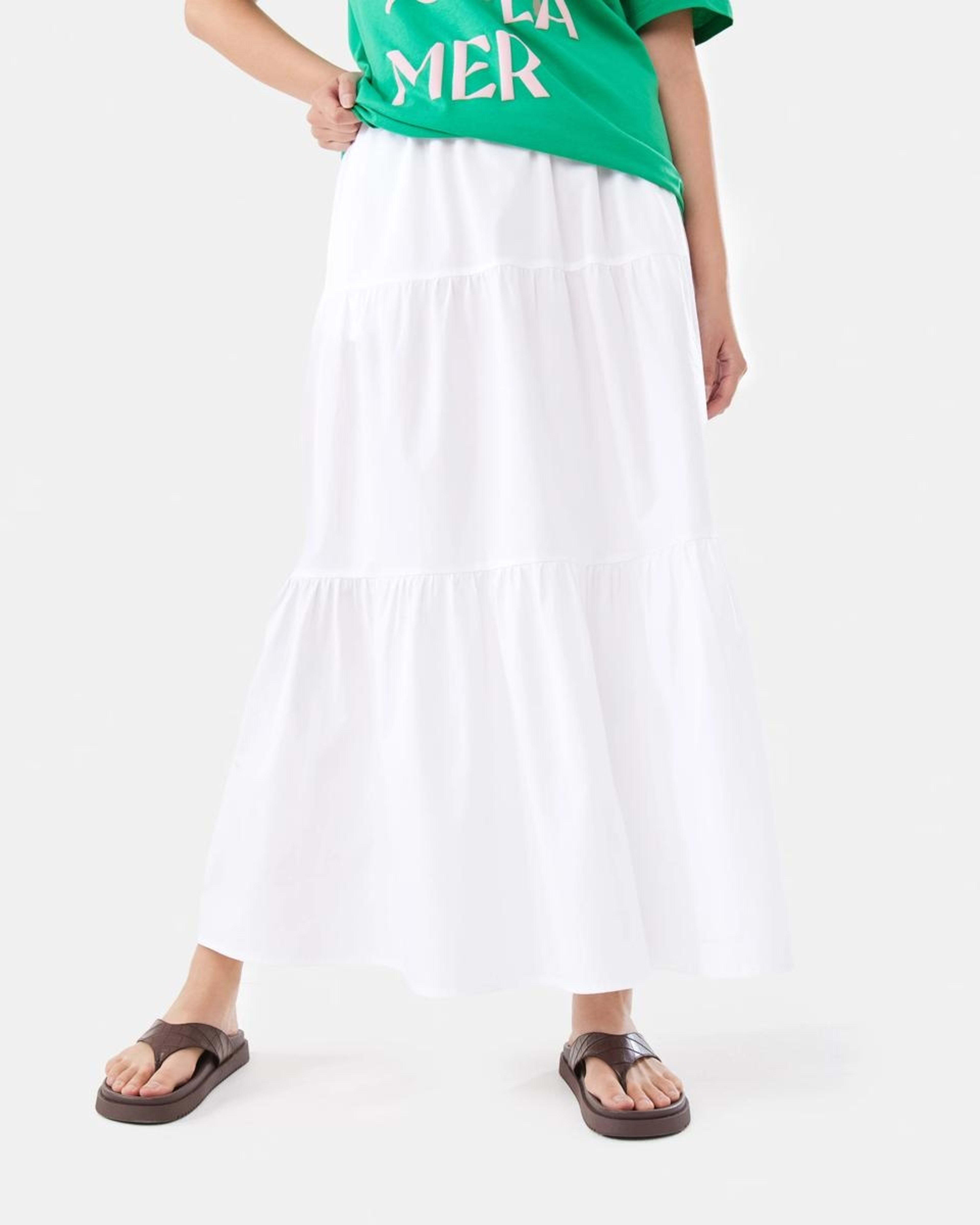 1 Poplin Tiered Maxi Skirt WHITE